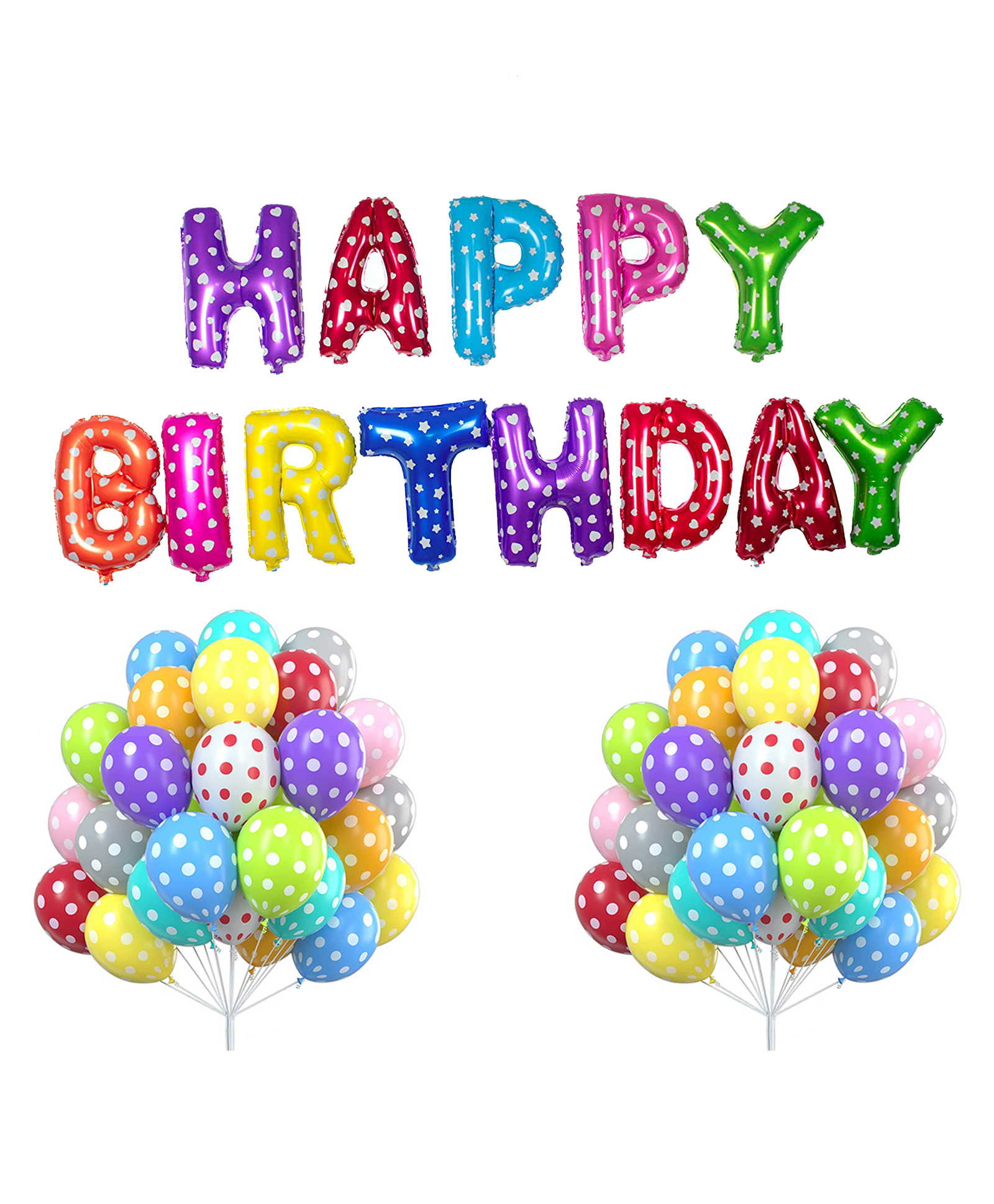 Funcart Happy Birthday Polka Dots Letters Foil Balloon Decoration Set Multicolor  Pack Of 63-image-33