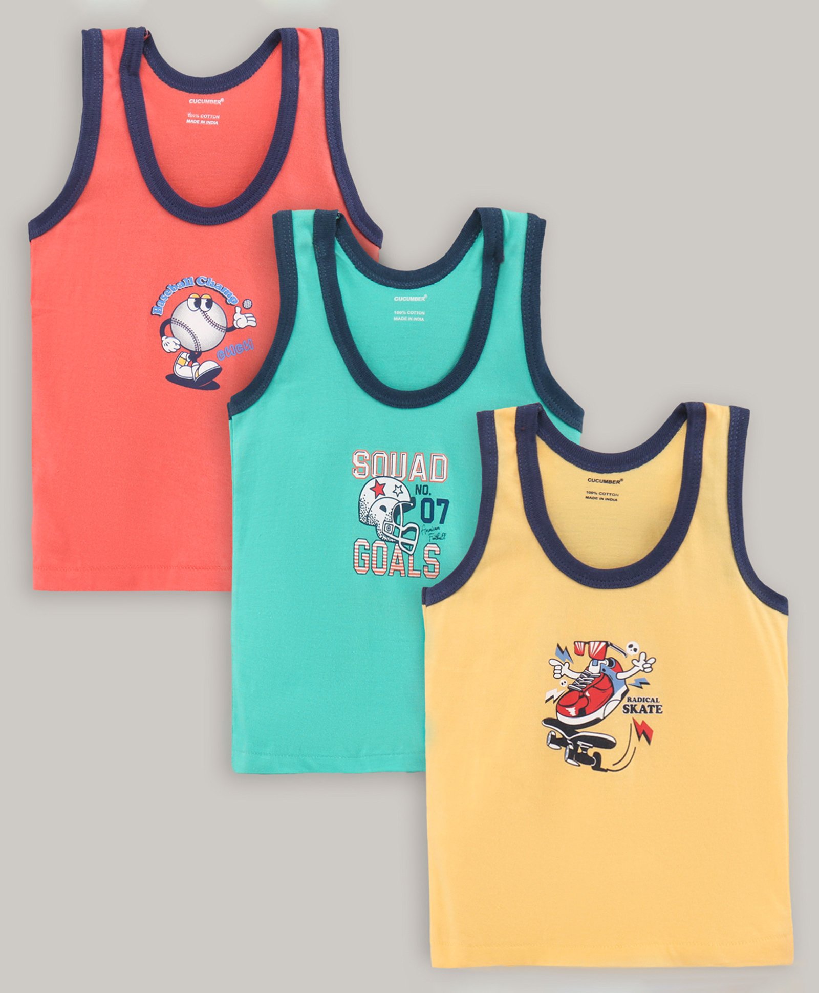 Cucumber Sleeveless Vests Placement Print Pack of 3 (Color & Print May Vary)-image-32