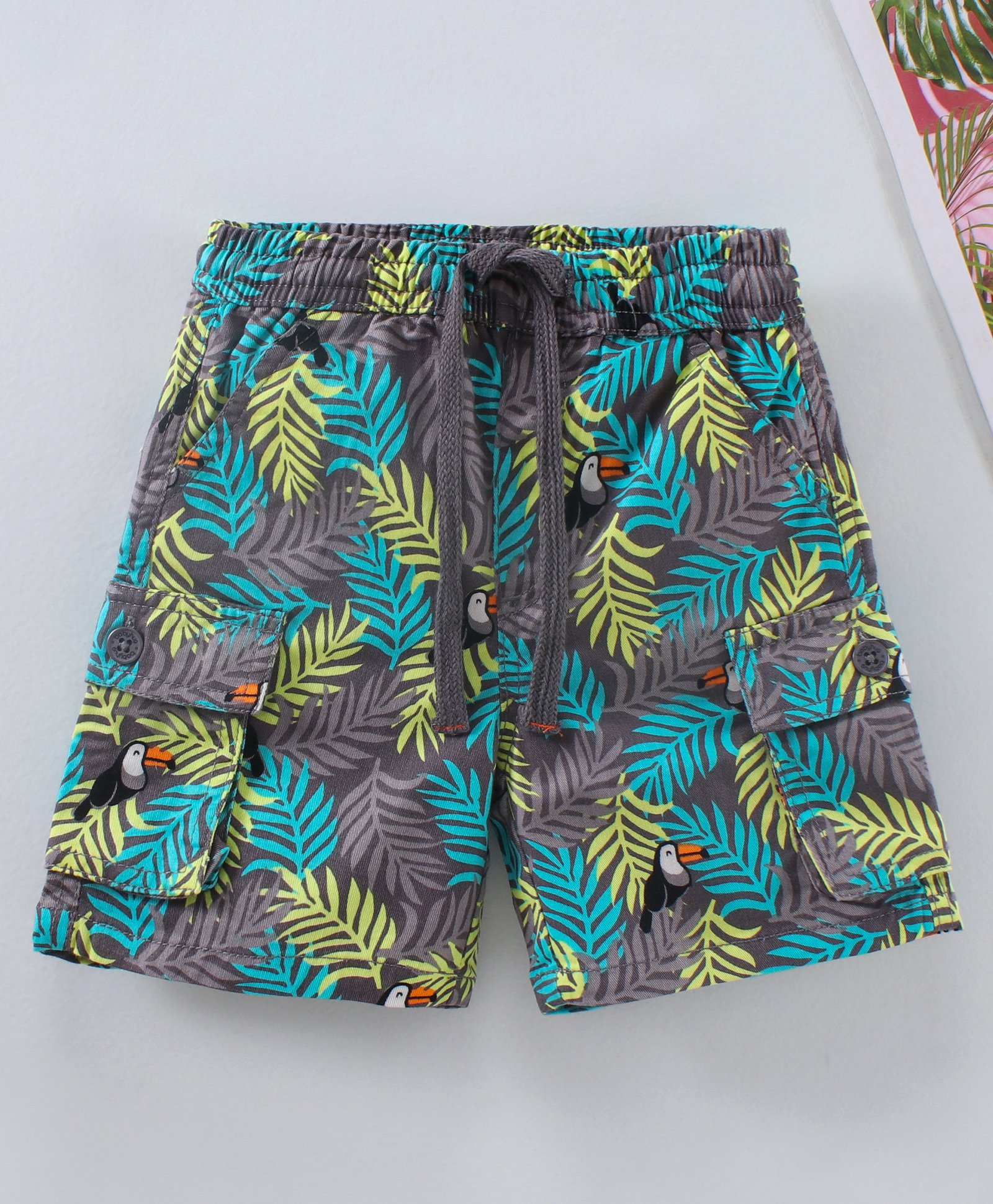 Babyhug Mid Thigh Length Shorts Leafy Print - Grey-image-17