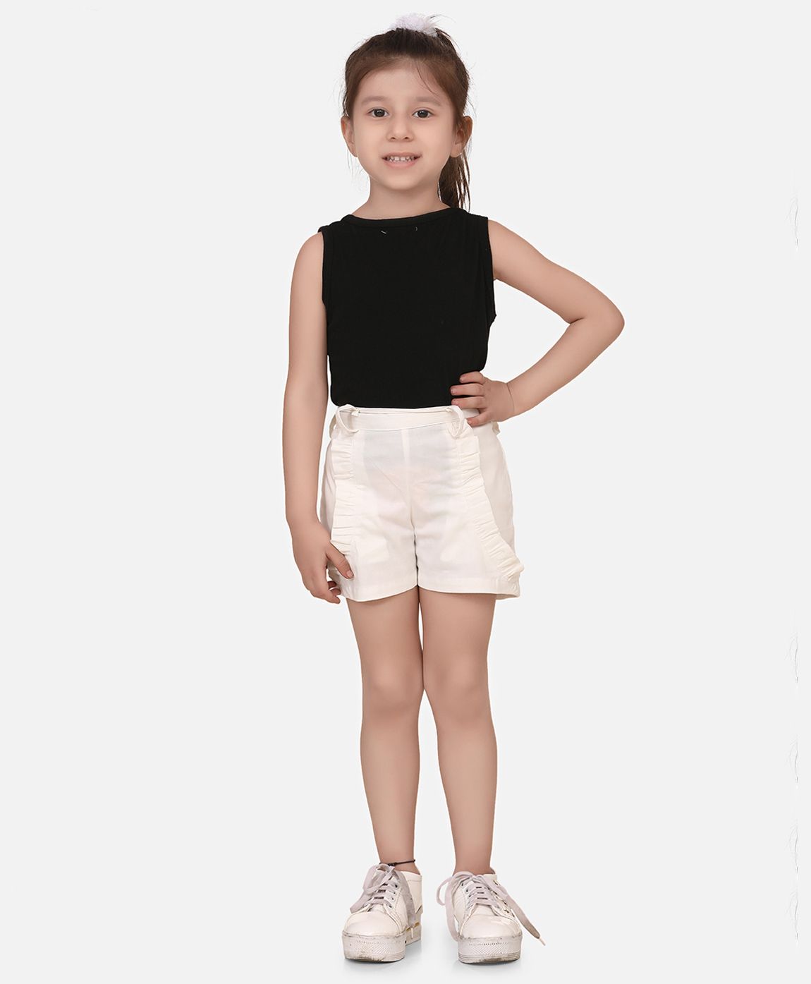 Cutiekins Solid Frill Detailing Shorts - White-image-12