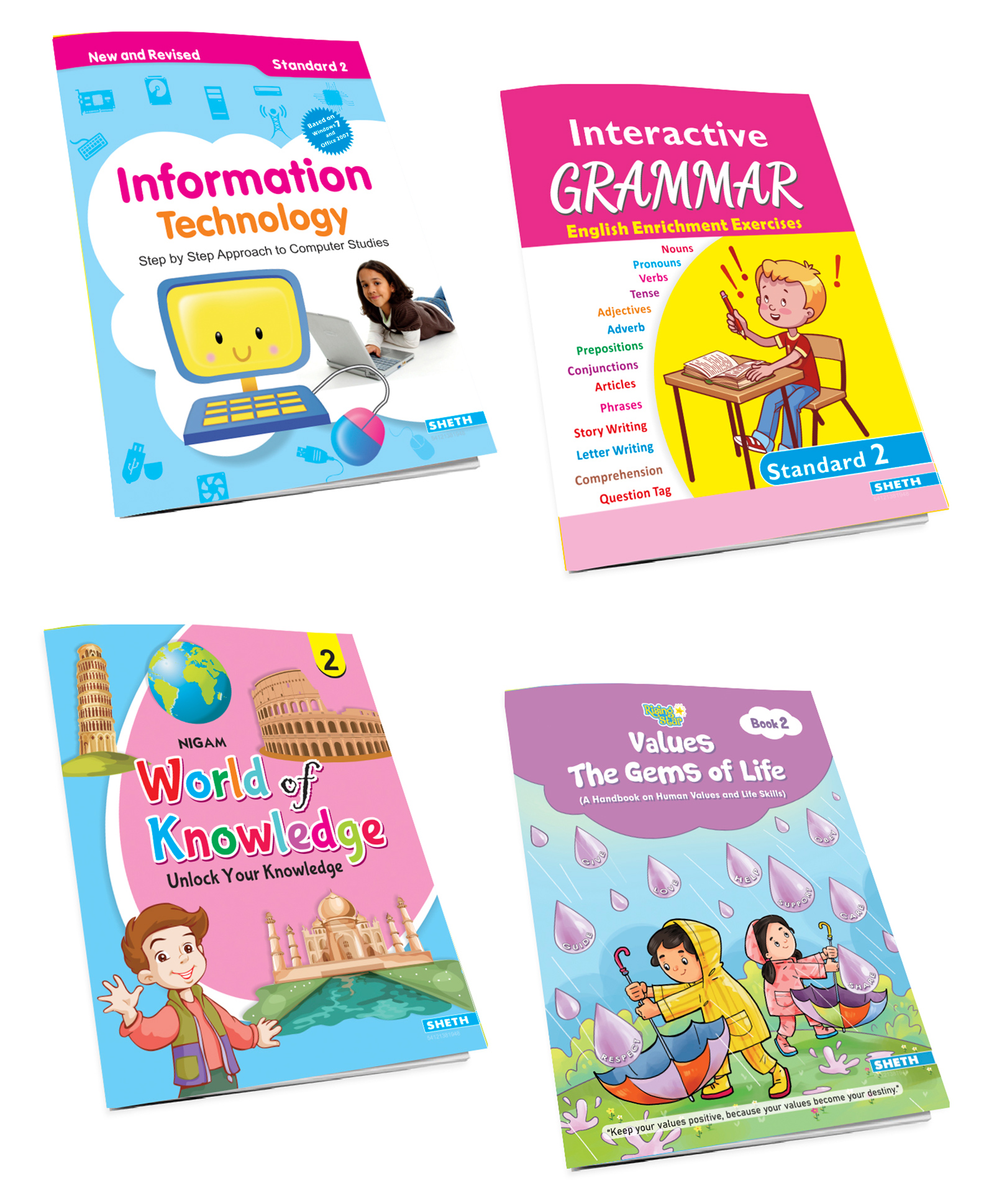 Self Enhancement Student Workbooks Grade 2 Computer Grammar World of Knowledge Value Education Set of 4 - English-image-2