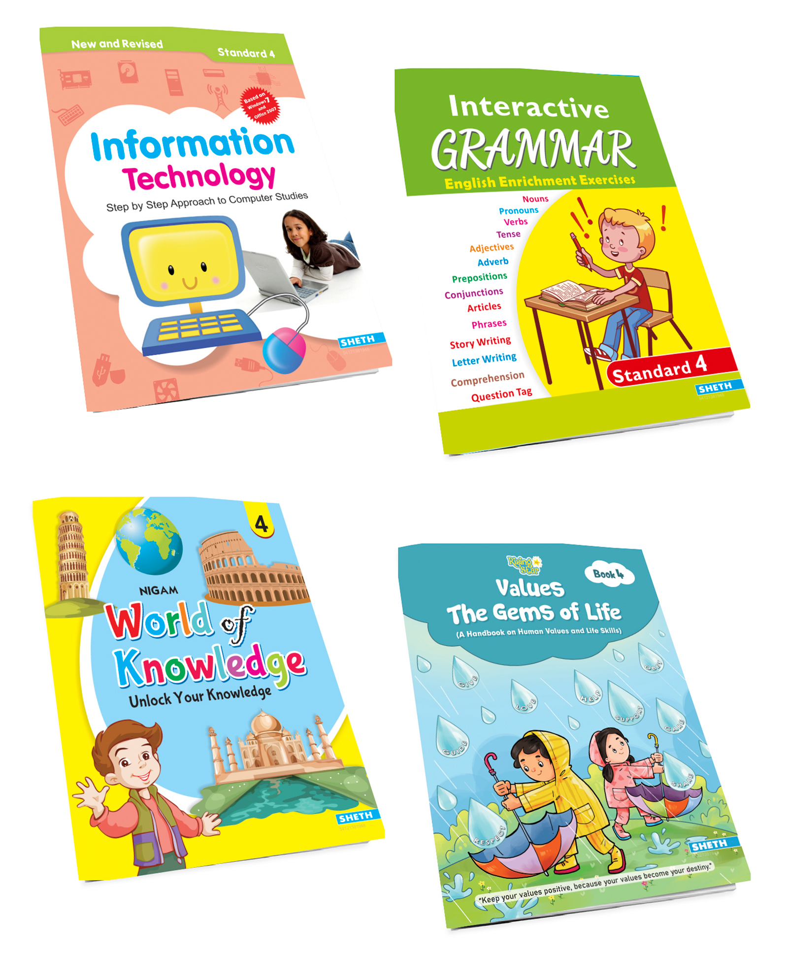 Self Enhancement Student Workbooks Grade 4 Computer Grammar World of Knowledge Value Education Set of 4 - English-image-3
