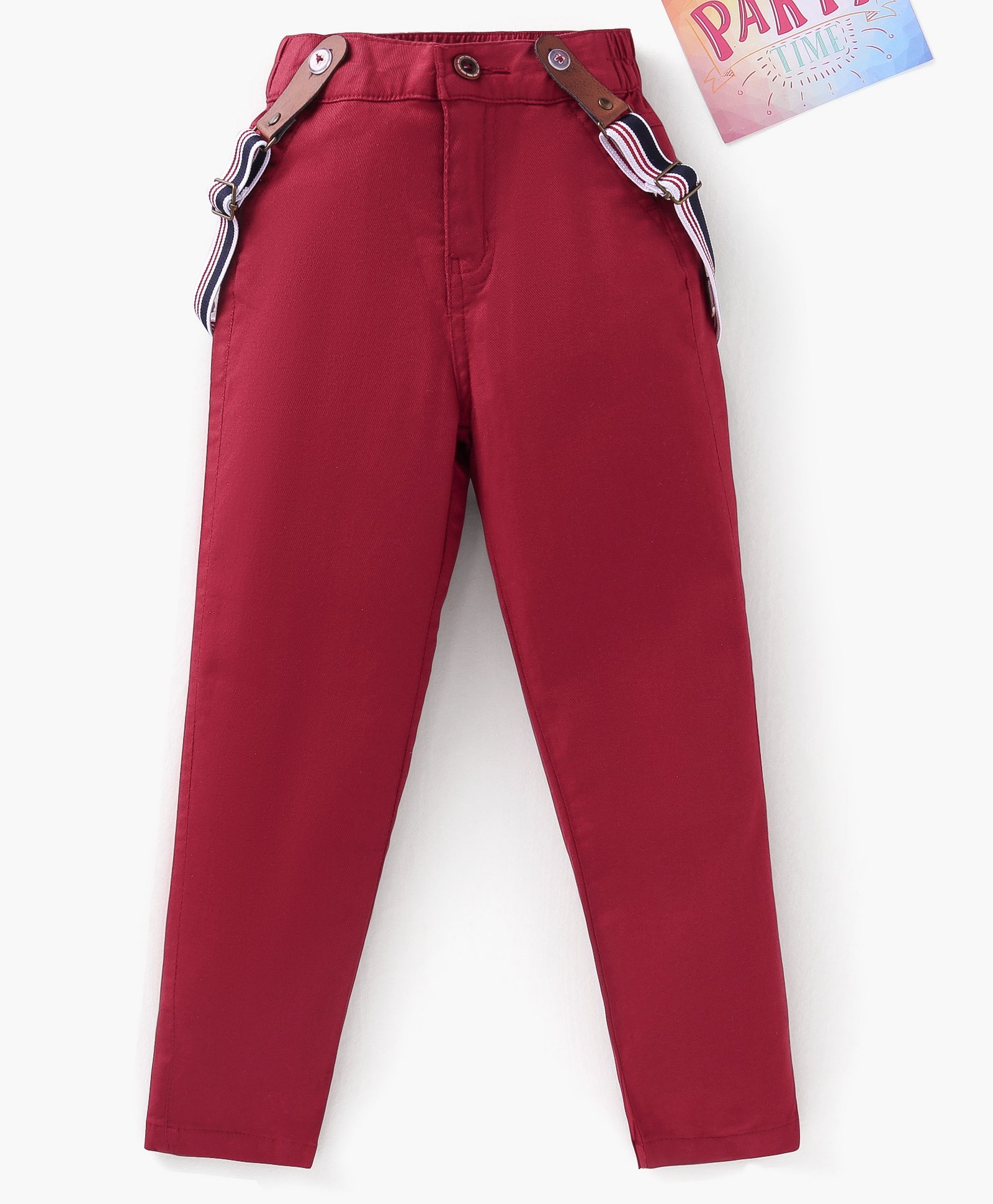 Kookie Kids Full Length Trousers With Suspenders Solid- Red-picture-17