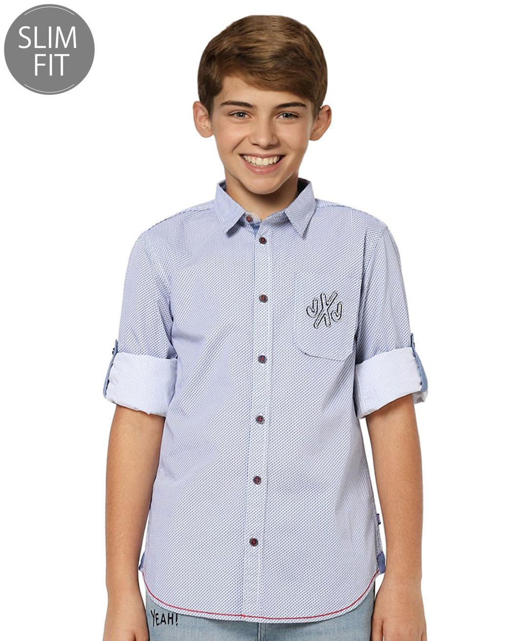 Jack & Jones Junior Full Sleeves Slim Fit Shirt Logo Patch - Blue White-picture-12