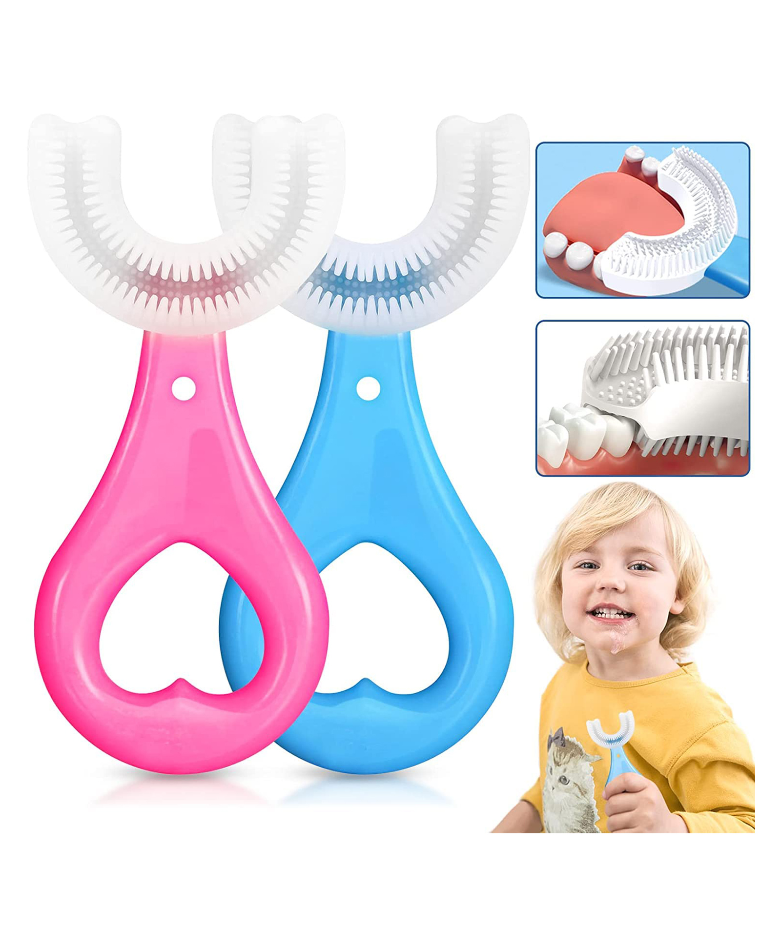 OPINA U Shaped Soft Manual Whitening Silicone Mouth Cleaning Toothbrush Pack of 2 - Multicolour-picture-38