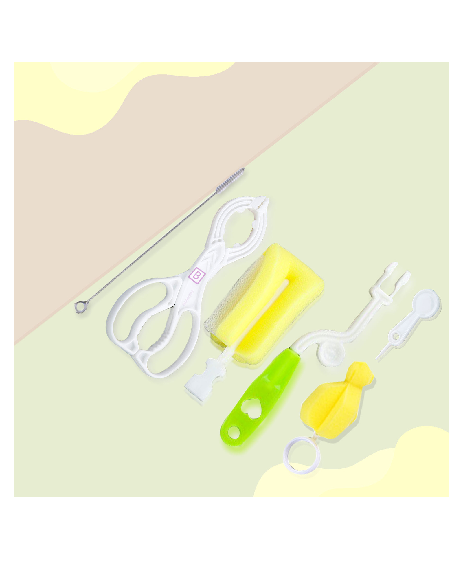 Bembika Baby Bottle Brush Baby Feeding Bottle Cleaner Brush 5 Piece - Yellow-picture-17