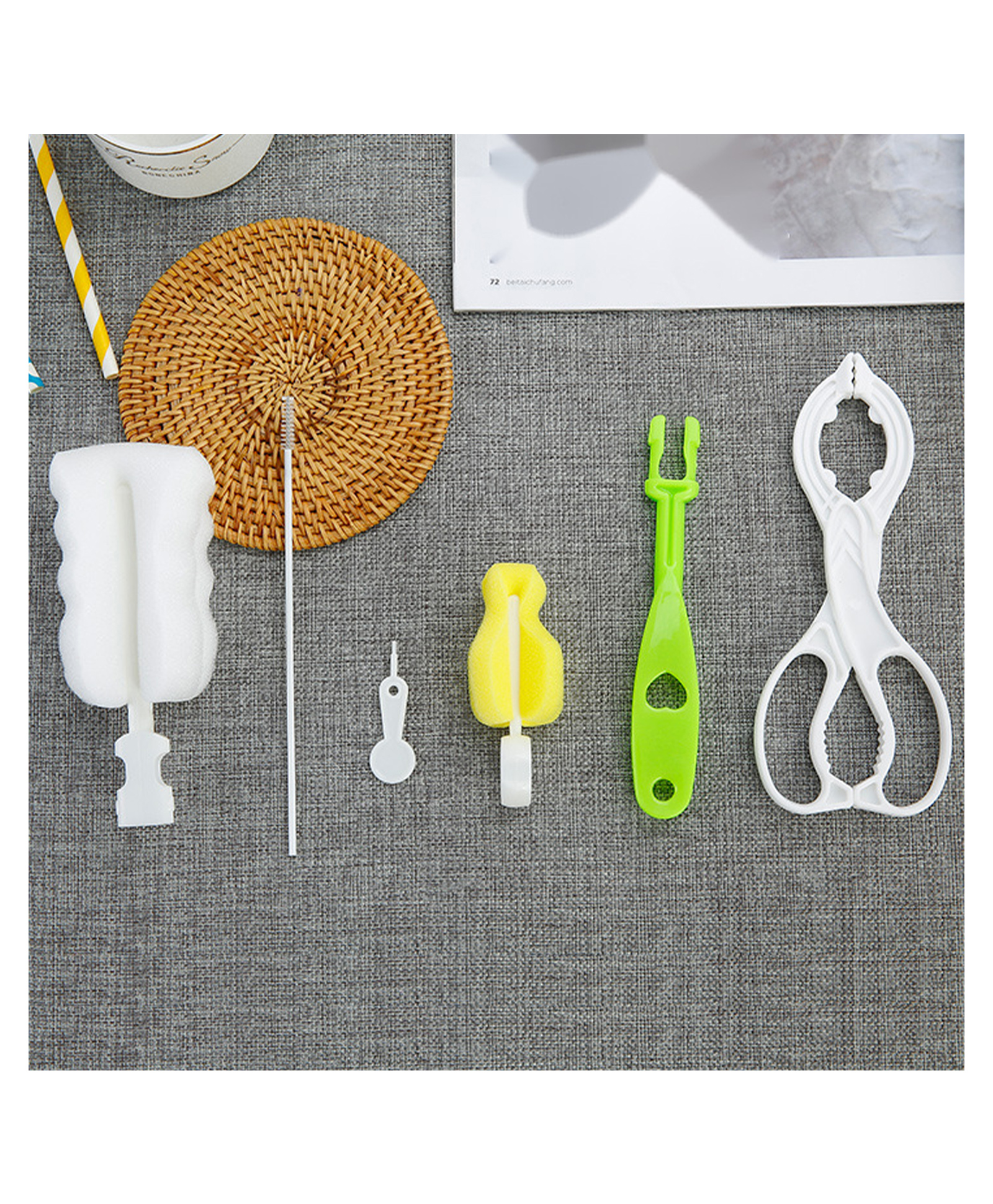 Bembika Baby Bottle Brush Baby Feeding Bottle Cleaner Brush 5 Piece - White-picture-21