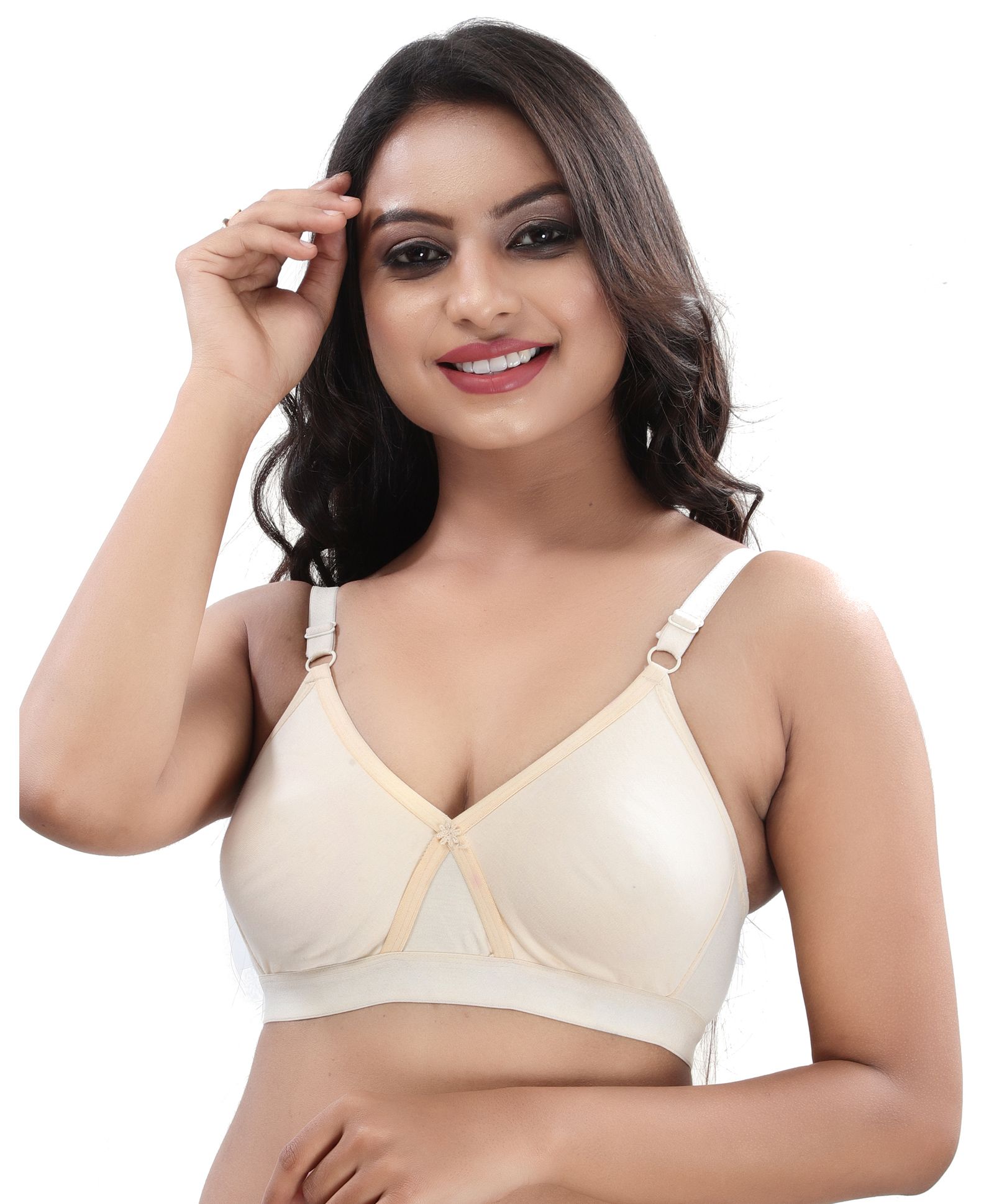 Fabme Women Full Coverage Non Padded Bra - Beige-image-3