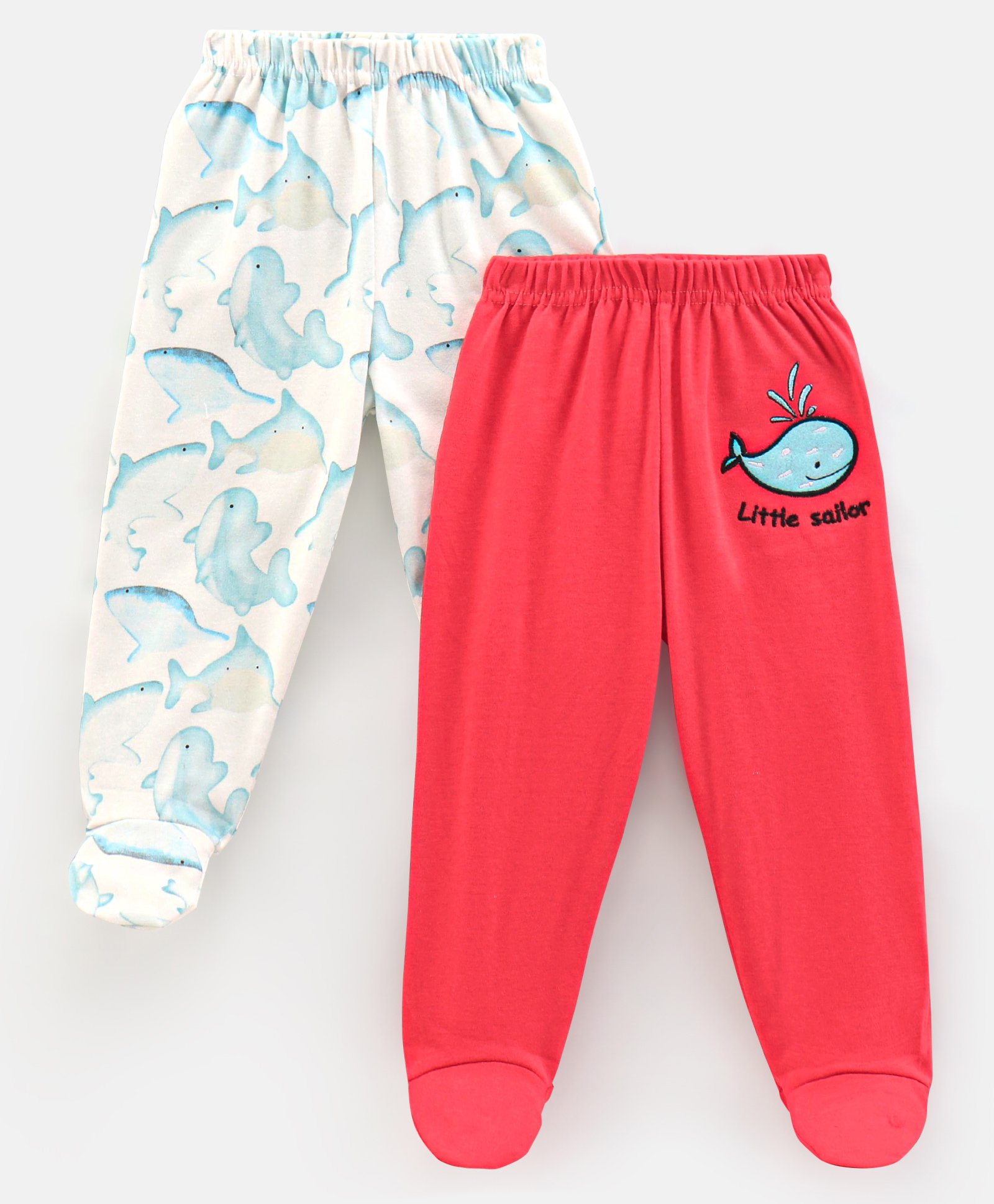 Bonfino Full Length Bootie Leggings Whale and Shark Print Pack of 2 - Pink White-image-34