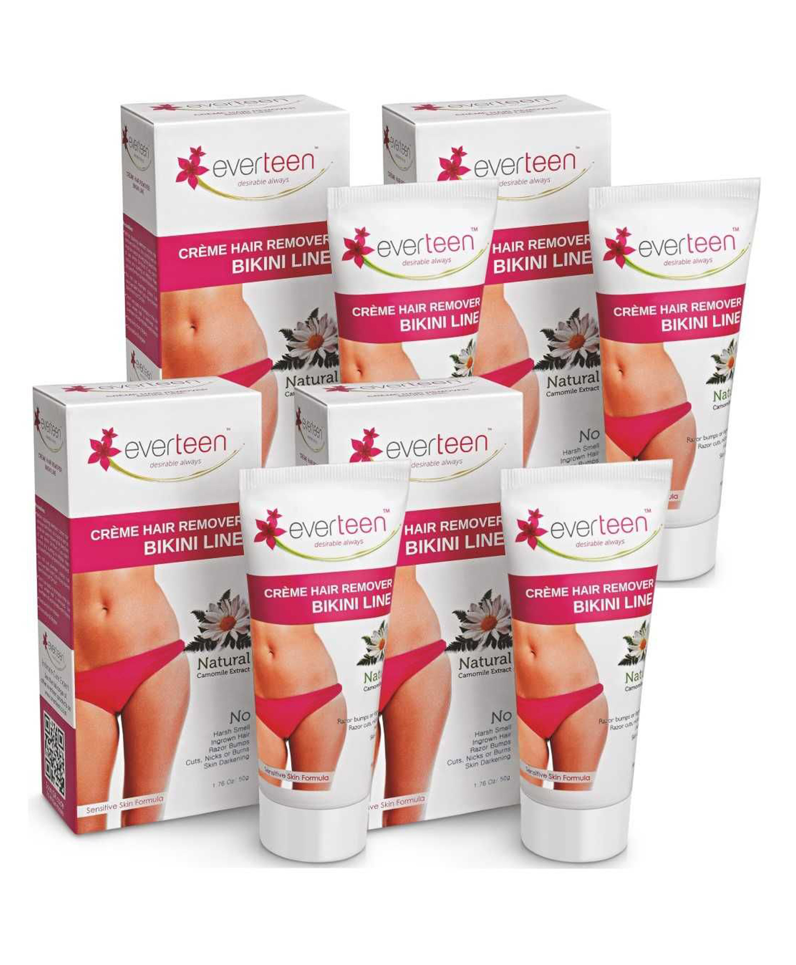 everteen Bikini Line Hair Remover Creme Natural for Women 4 Packs 50g Each  Online in India, Buy at Best Price from  - 11479646