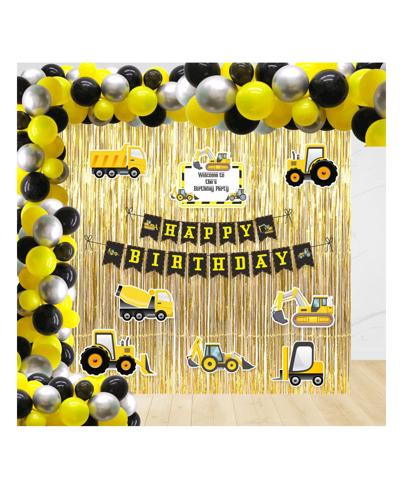 Untumble Construction Foil Curtain Birthday Kit - Multicolour
