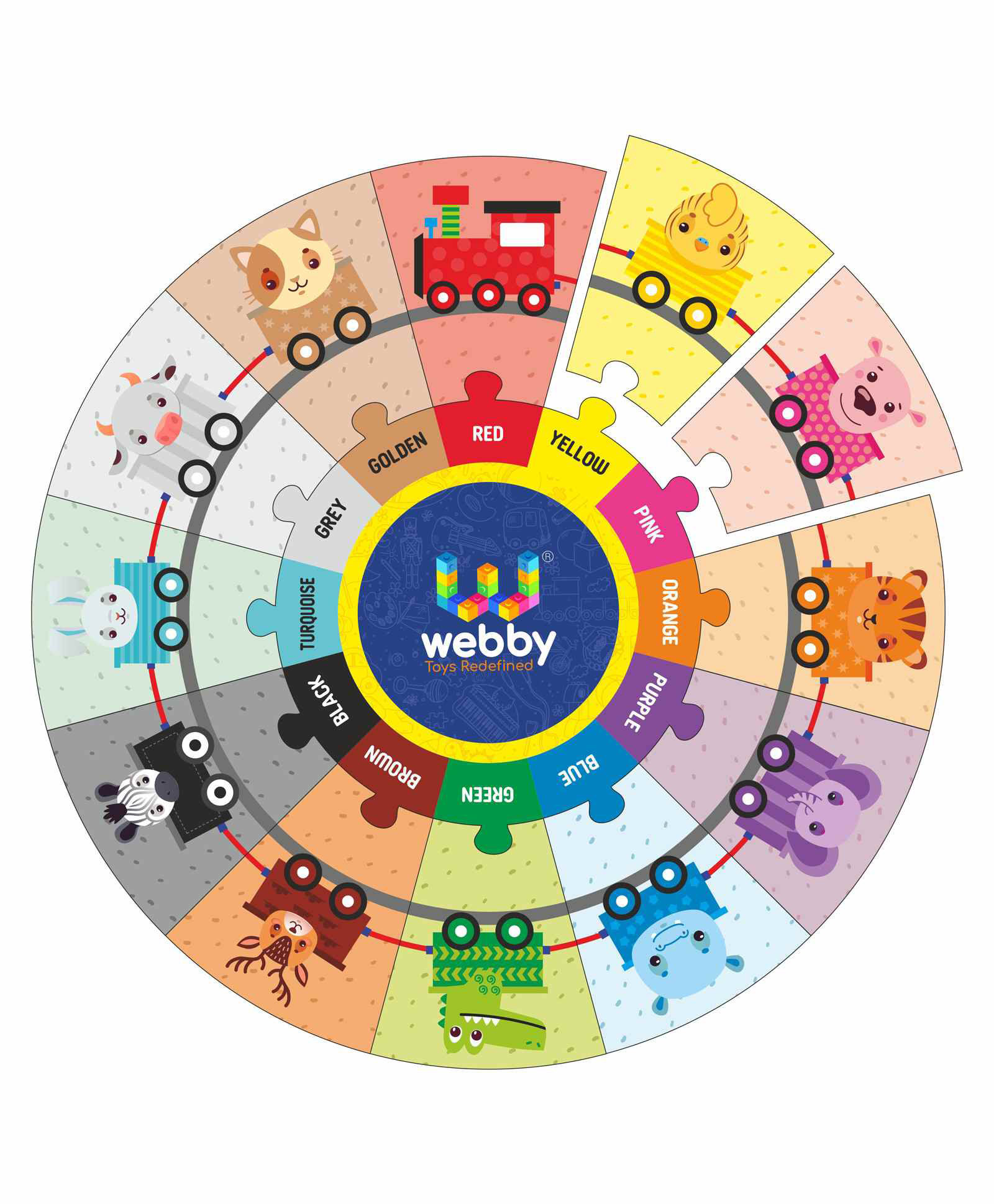 Lattice Wooden Colors Train Round Jigsaw Floor Puzzle - 13 Pieces(Colour May vary)-picture-28