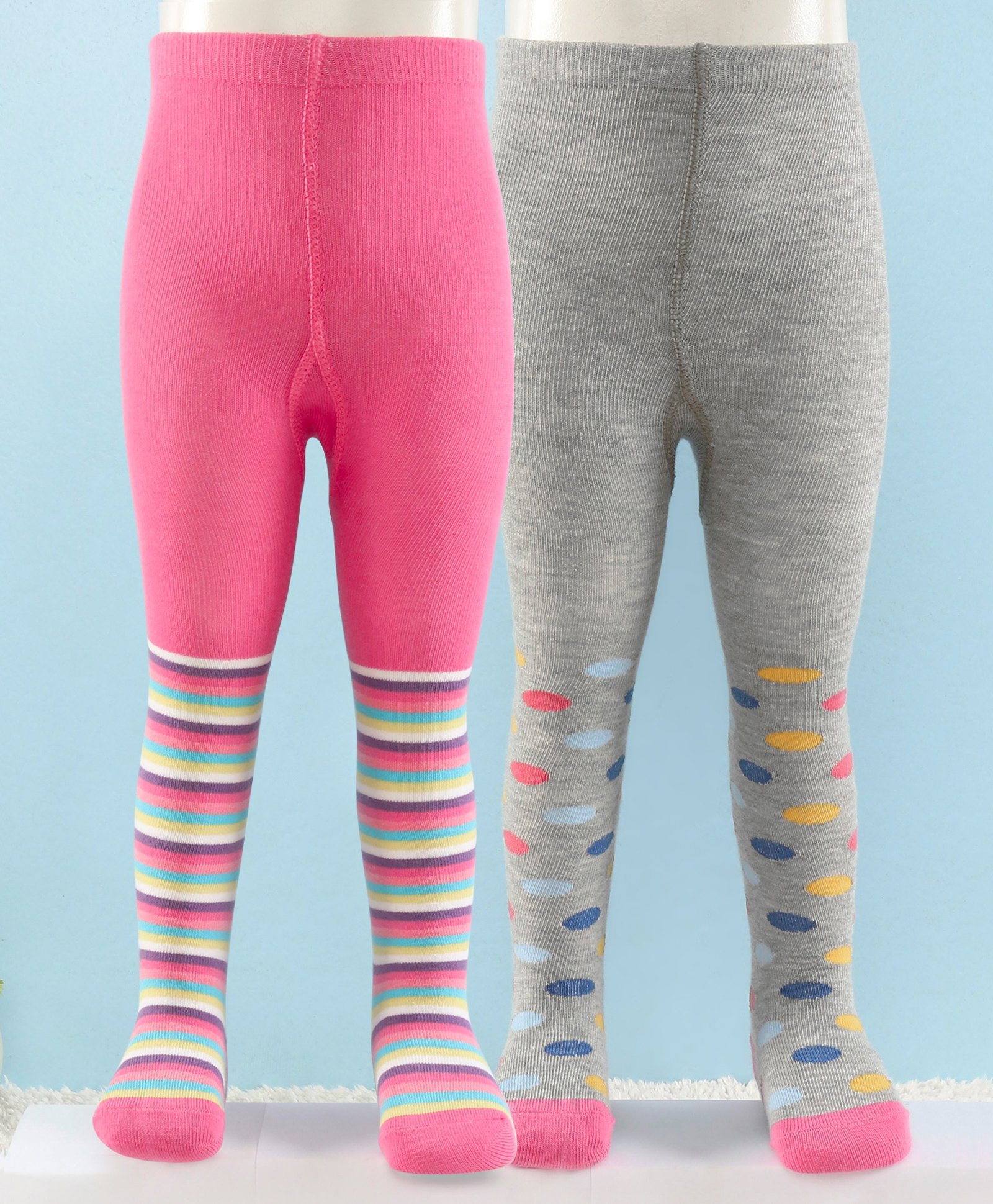 Cute Walk by Babyhug Antibacterial Striped Footed Tights Pack Of 2 - Multicolor-image-45