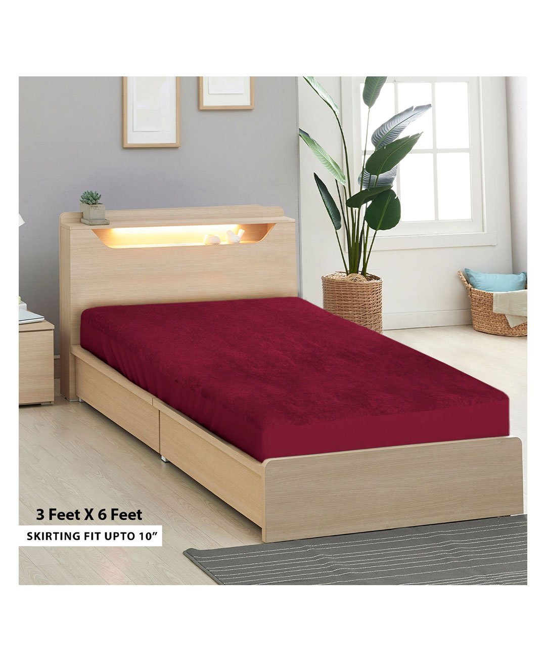 Sassoon Elastic Strap Single Size Waterproof Mattress Cover - Maroon-image-25