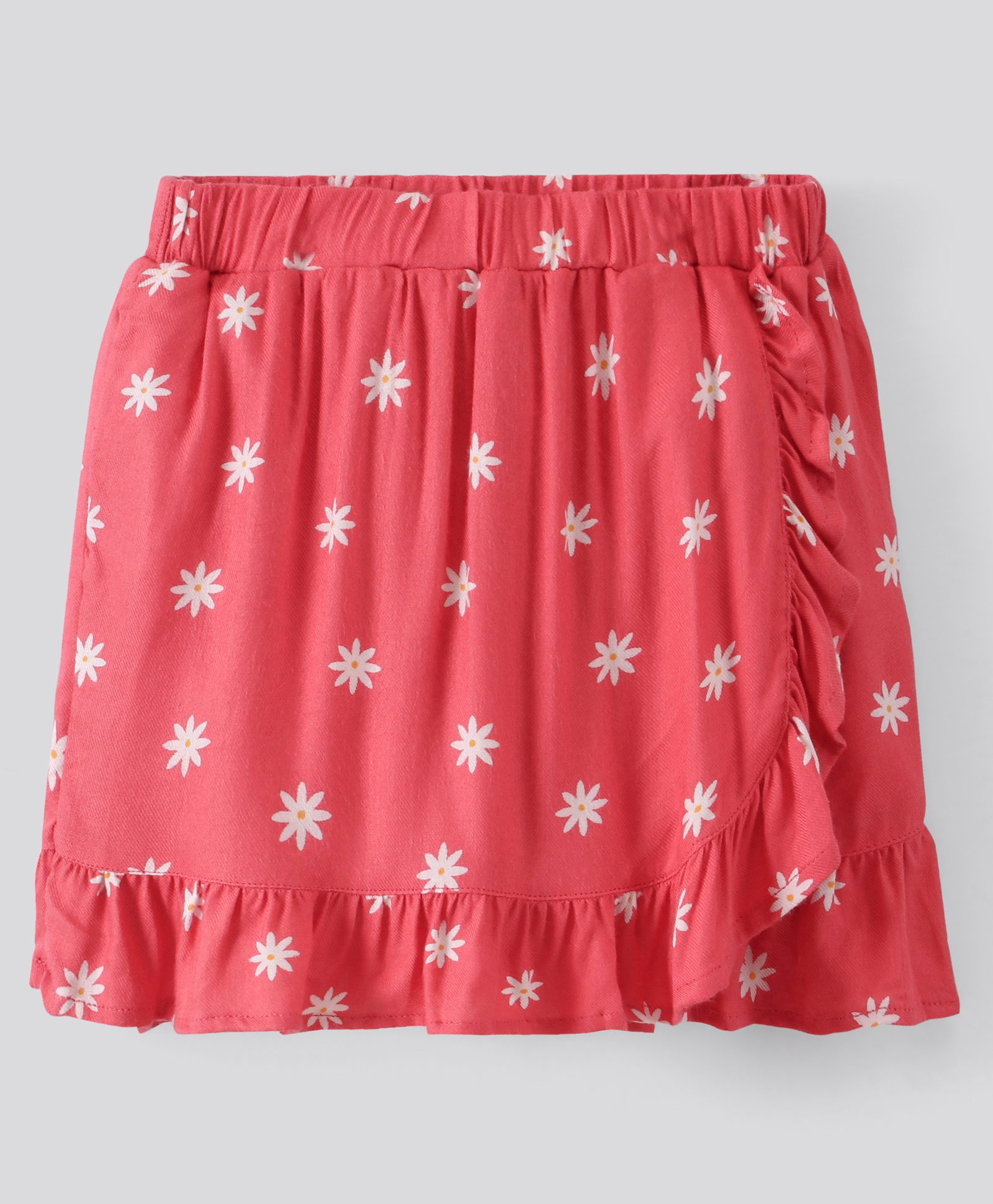 Pine Kids Printed Soft Rayon Skirt with Frills Knee Length - Rose Quartz-image-7