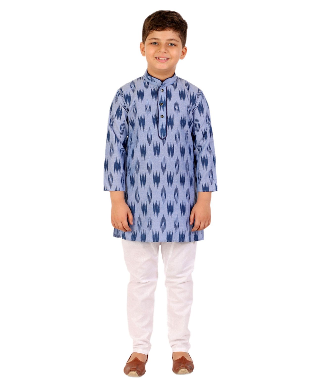 P-MARK Full Sleeves Warp Ikat Traditional Kurta & Pyjama Set - Blue-picture-14