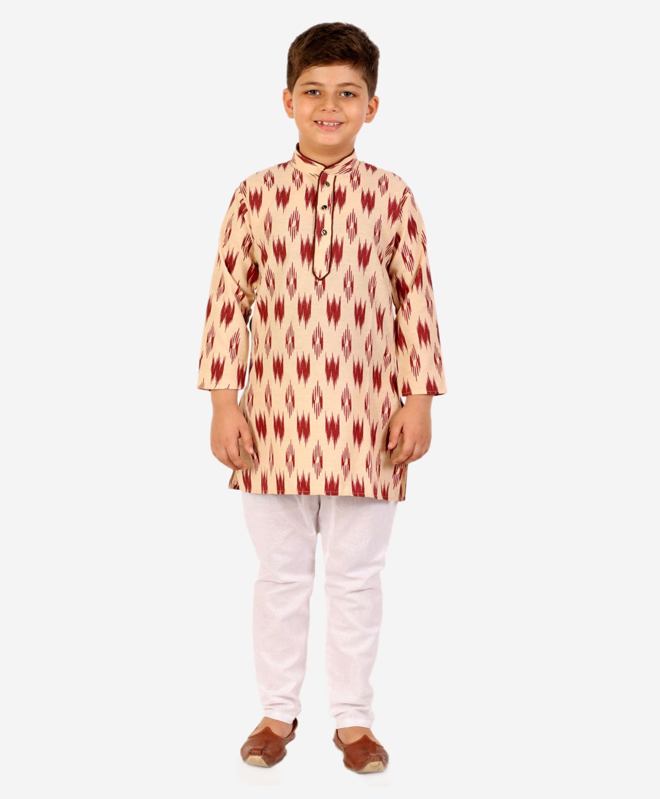 P-MARK Full Sleeves Warp Ikat Traditional Kurta & Pyjama Set - Maroon-picture-31