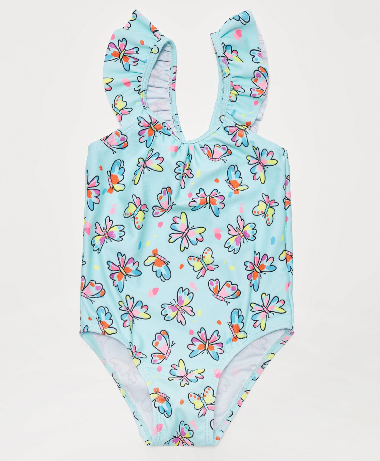 LC Waikiki Short Sleeves V Cut Swimsuit Butterfly Print- Light Blue-image-1