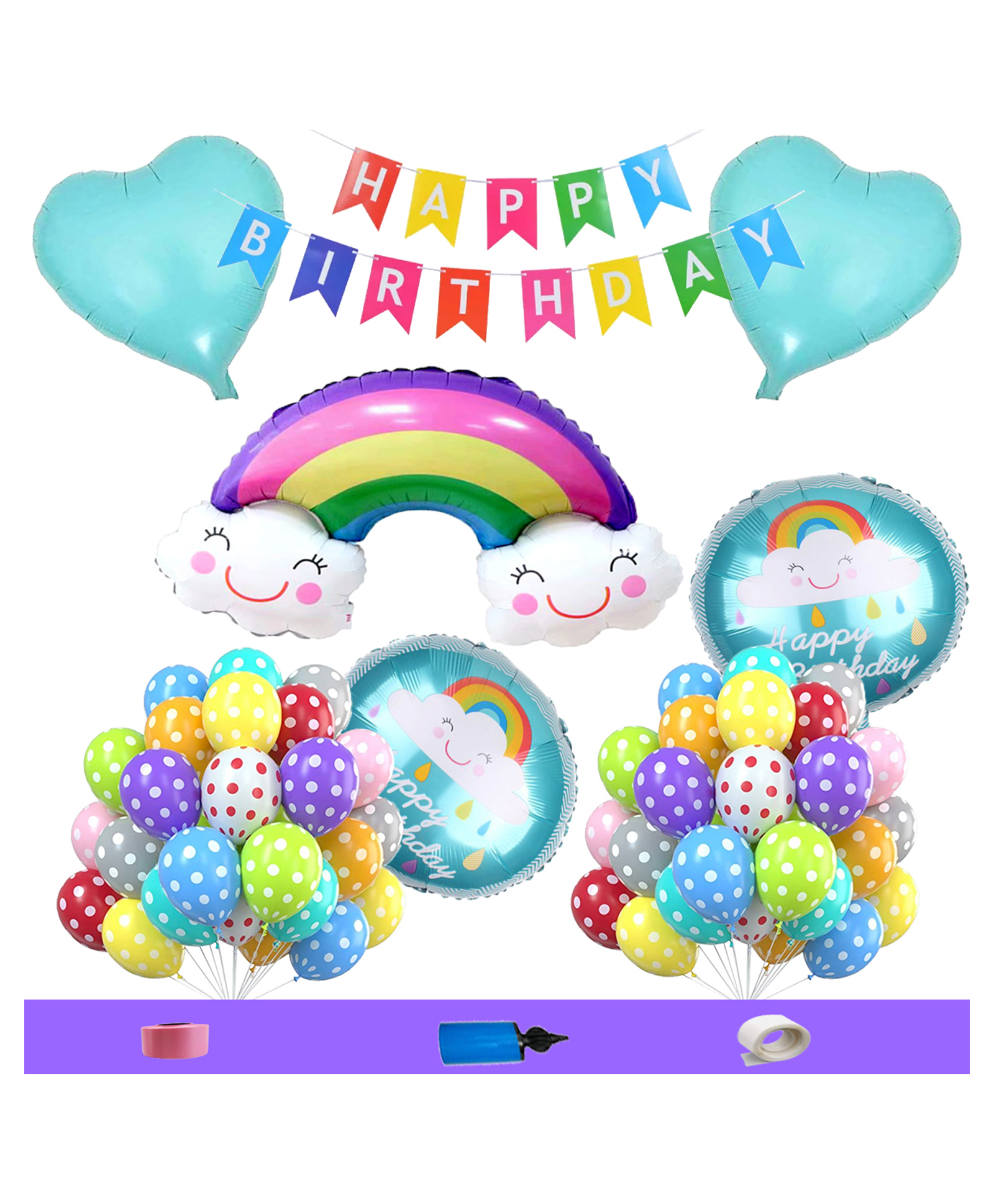 Shopperskart  Rainbow Themed Happy Birthday Combo/Kit Multicolor - Pack of 59-image-28