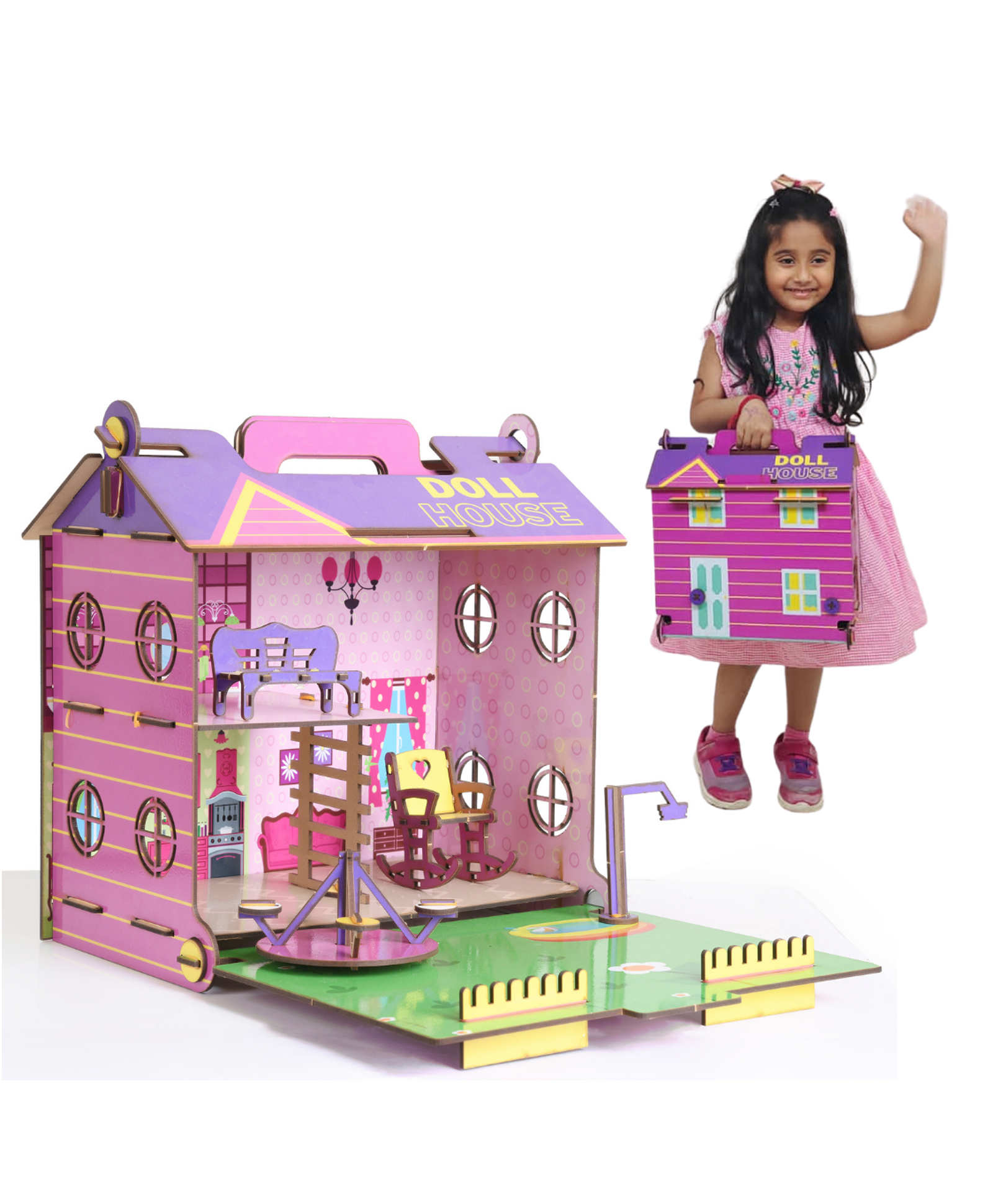 funbrigade Eqiq Wooden Foldable Dollhouse - Multicolour-picture-10