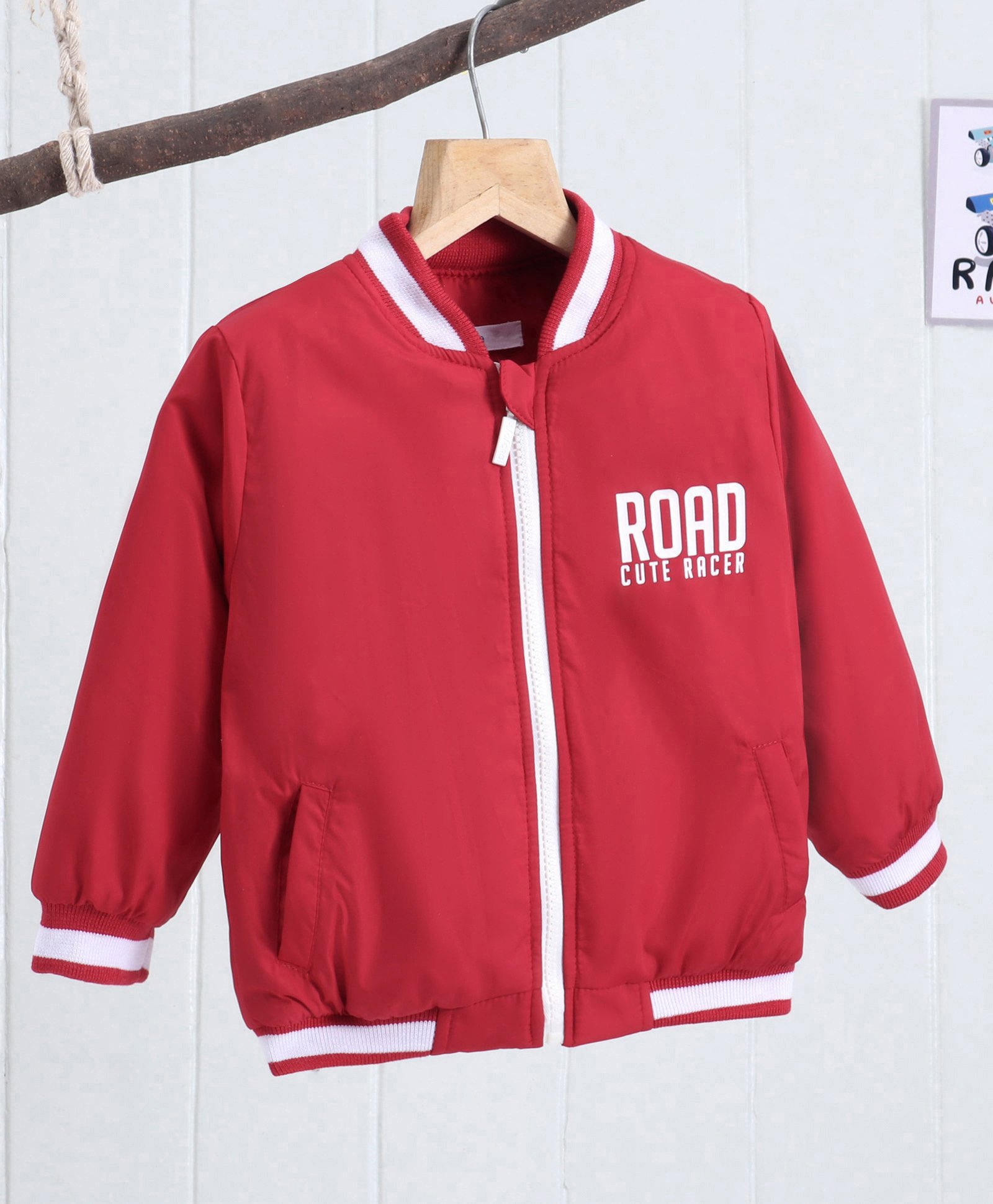 Babyoye Full Sleeves Bomber Jacket Text Print - Red-picture-24
