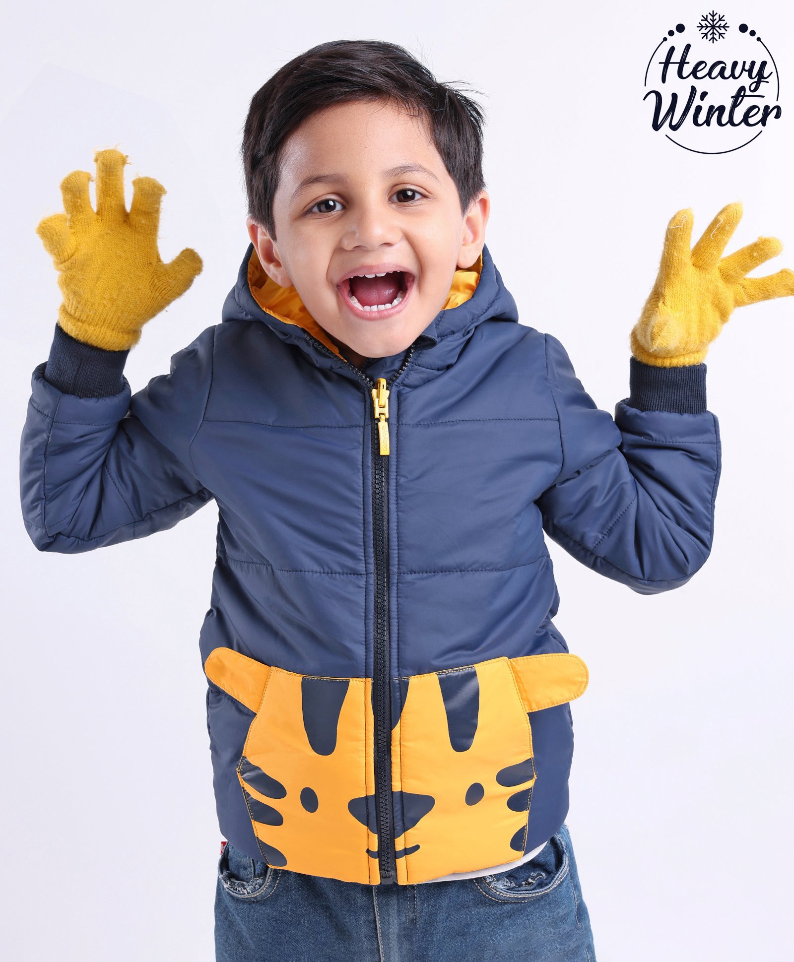 Babyoye Full Sleeves Cotton Hooded Jacket Tiger Face Print- Navy Blue-image-44