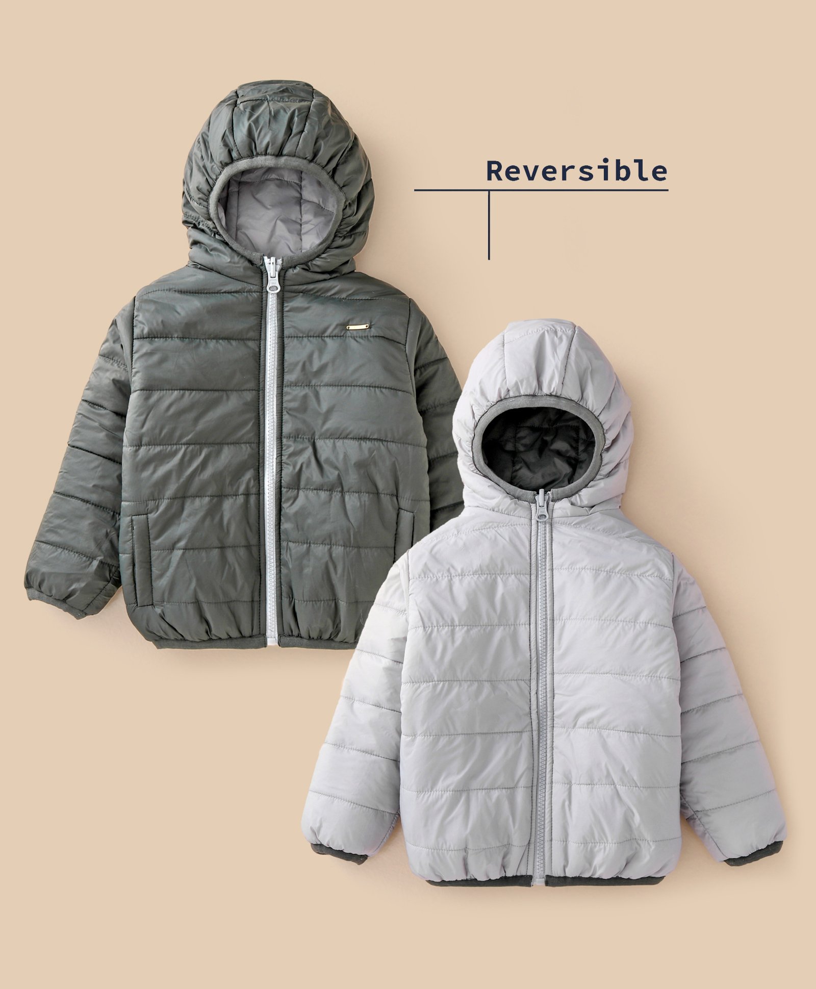 Babyoye Full Sleeves Reversible Quilted Feather Lite Light Weight Warm Hooded Jacket Solid- Green-image-20