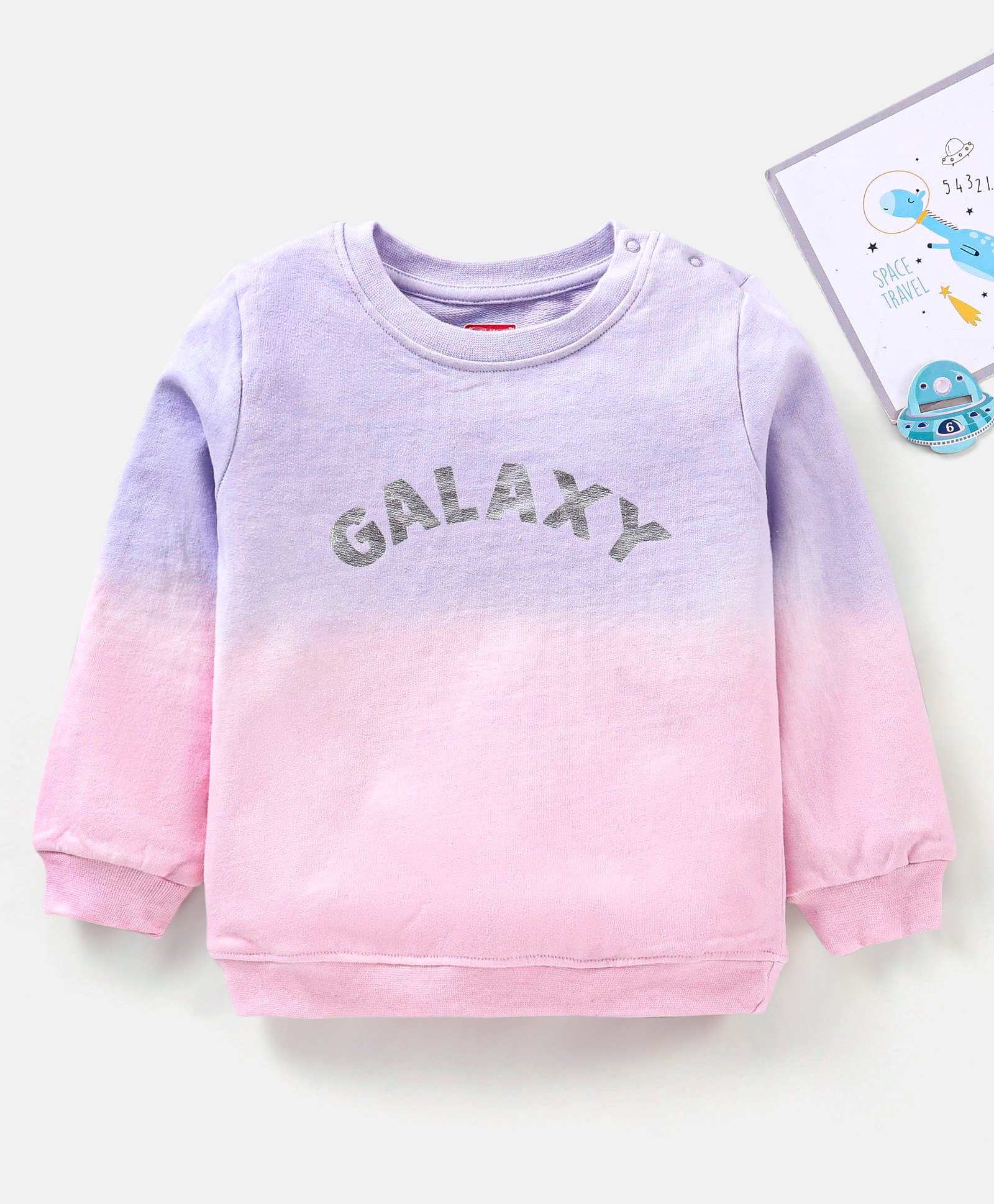 Babyhug Full Sleeves Cotton Knit Sweatshirt with Foil Print Text - Pink & Violet-picture-19