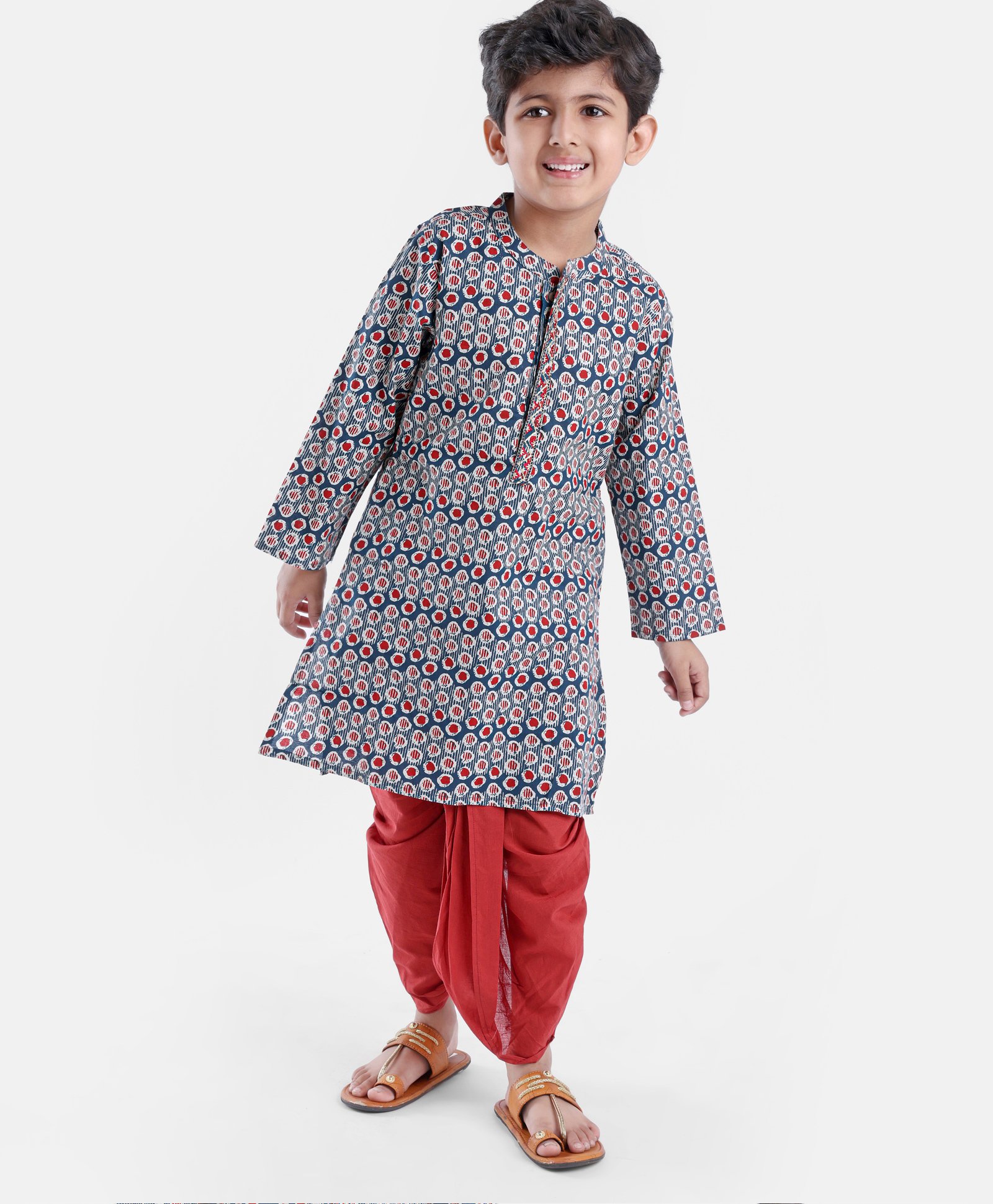 Babyhug Full Sleeves Printed Kurta & Dhoti - Grey-picture-17