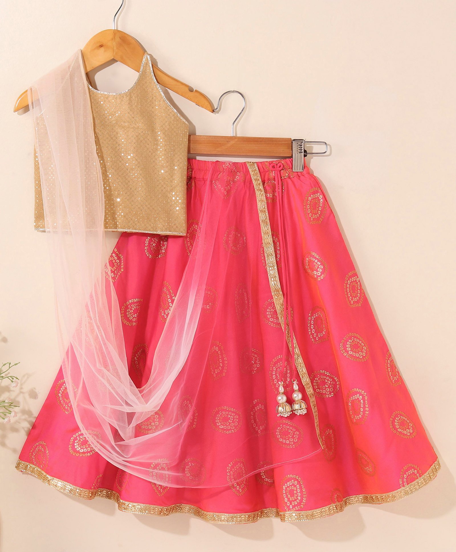 Babyhug Woven Sleeveless Choli & Lehenga With Dupatta Embellished Embroidery- Pink-image-1