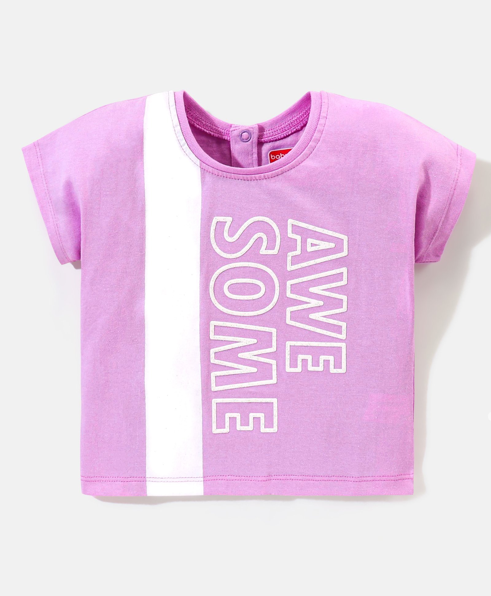 Babyhug 100% Cotton Half Sleeves Tee With Text Graphics- Purple-image-4