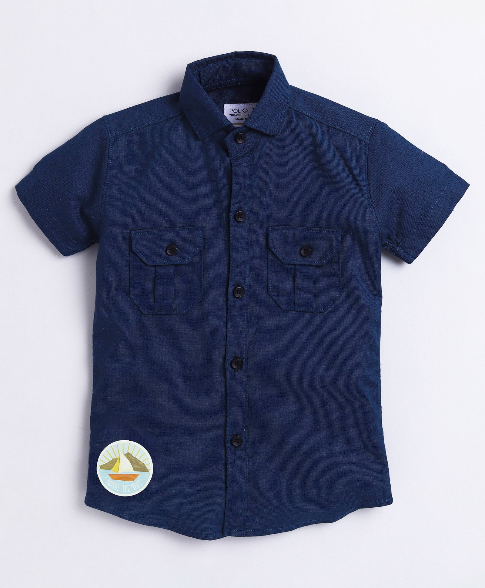 Polka Tots Half Sleeves Travel The Seas Placement Print Shirt - Navy Blue-image-40