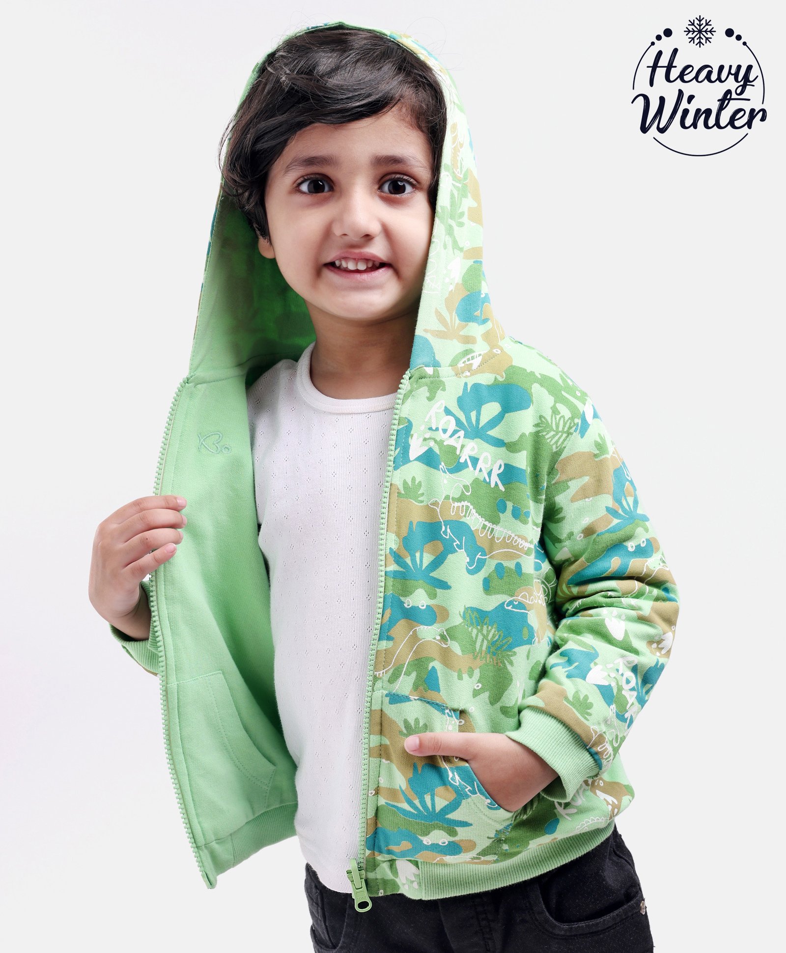 Babyoye Eco-conscious 100% Cotton Brushed Fleece Reversible Sweatshirt -Green-image-47