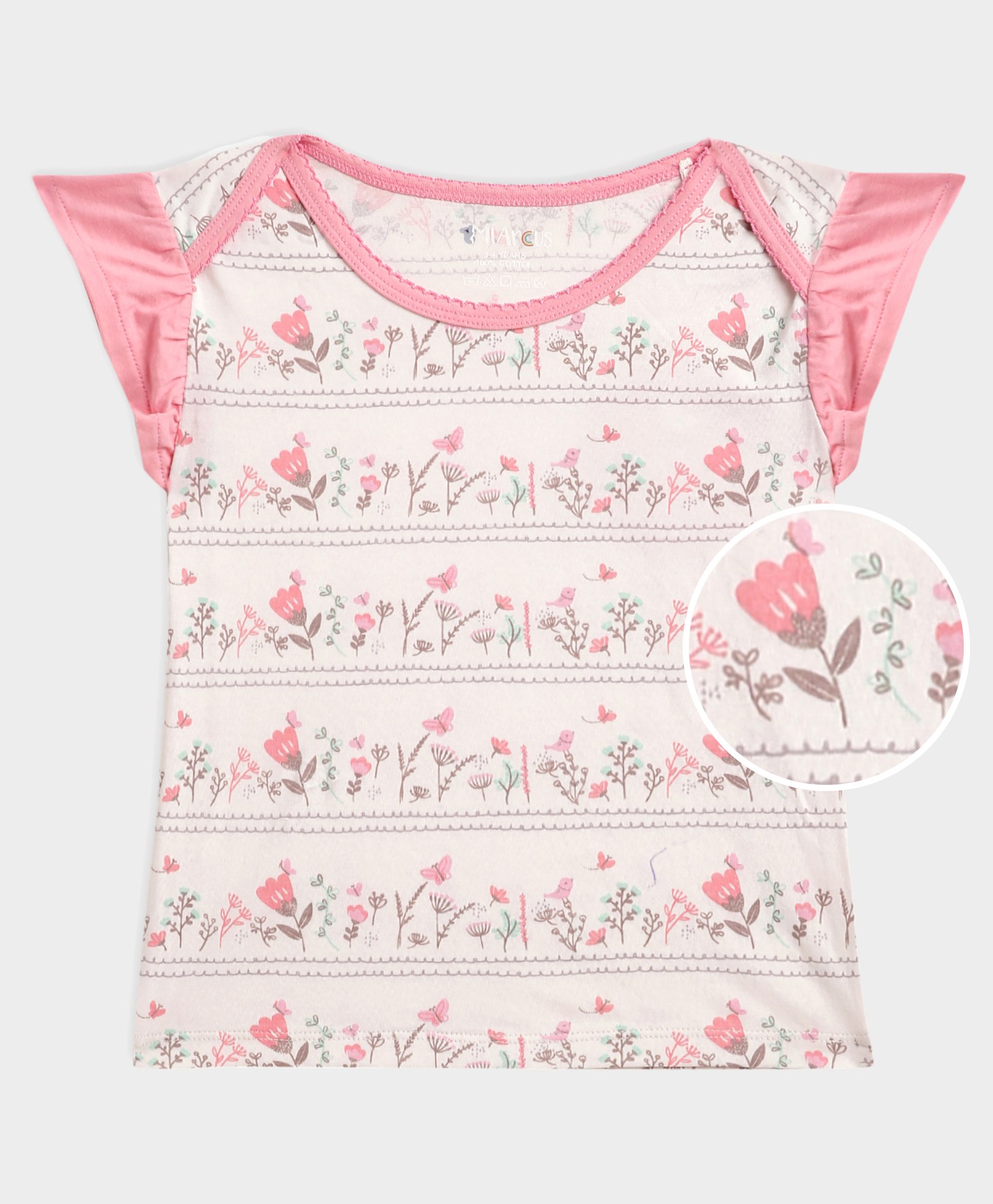 Mi Arcus Frill Cap Sleeves All Over Floral Printed Top - Pink-image-44