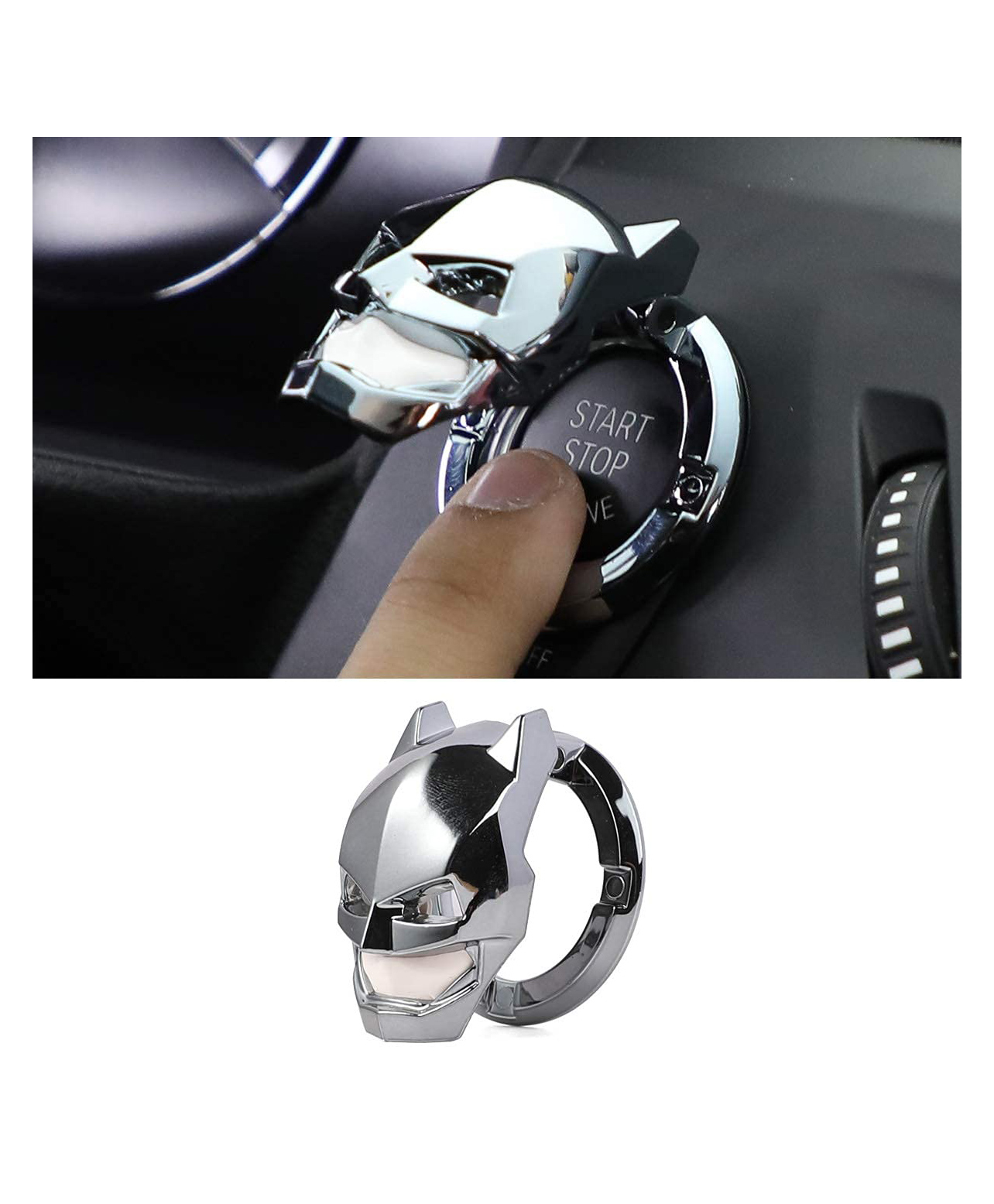 KolorFish Engine Start Stop Button Cover Push to Start Button Ignition Cover Universal Button Decoration Ring Silver Bat - Silver-picture-12
