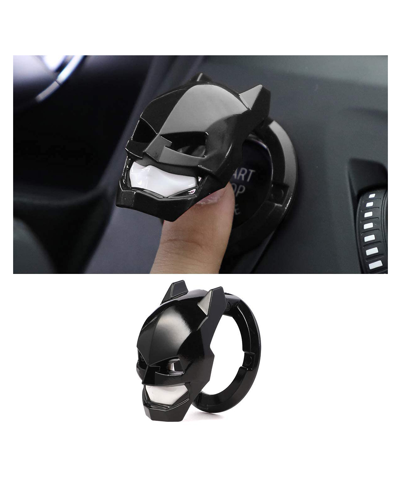 KolorFish Engine Start Stop Button Cover Push to Start Button Ignition Cover Universal Button Decoration Ring Black Bat- Black-picture-15