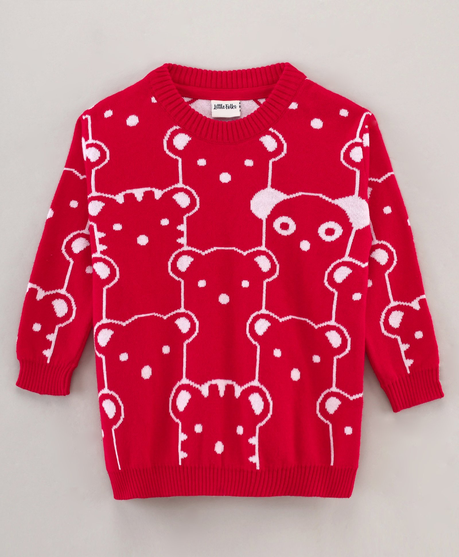 Little Folks Full Sleeves Cotton Pullover Bear Design - Red-image-40