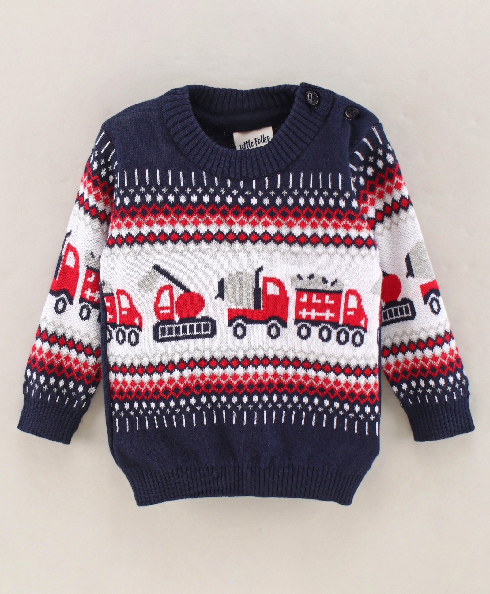 Little Folks Cotton Full Sleeves Pullover Vehicles Design - Navy-image-24