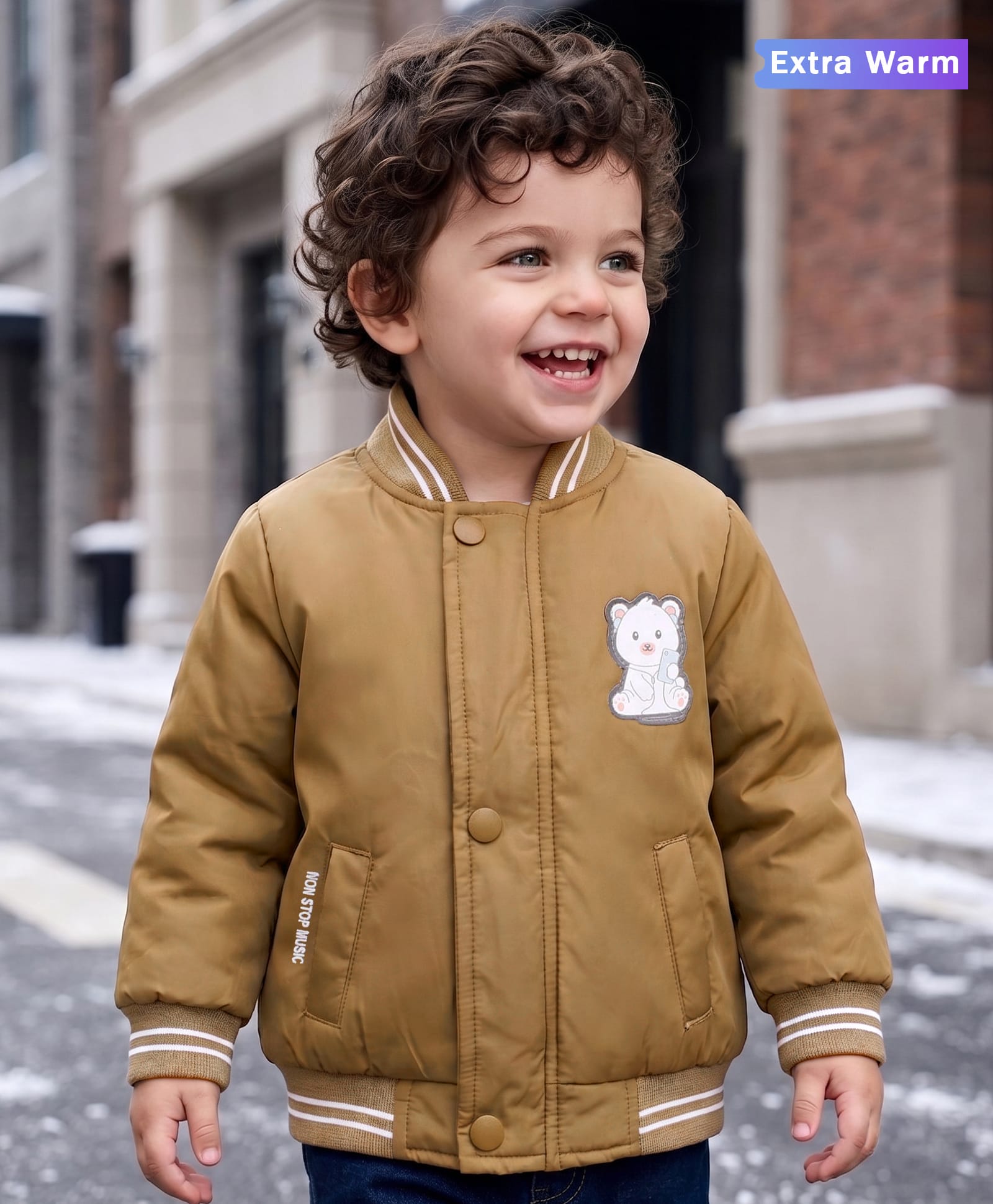 Babyoye Full Sleeves Snow Bear Patched Bomber Jacket - Mustard Yellow-image-24