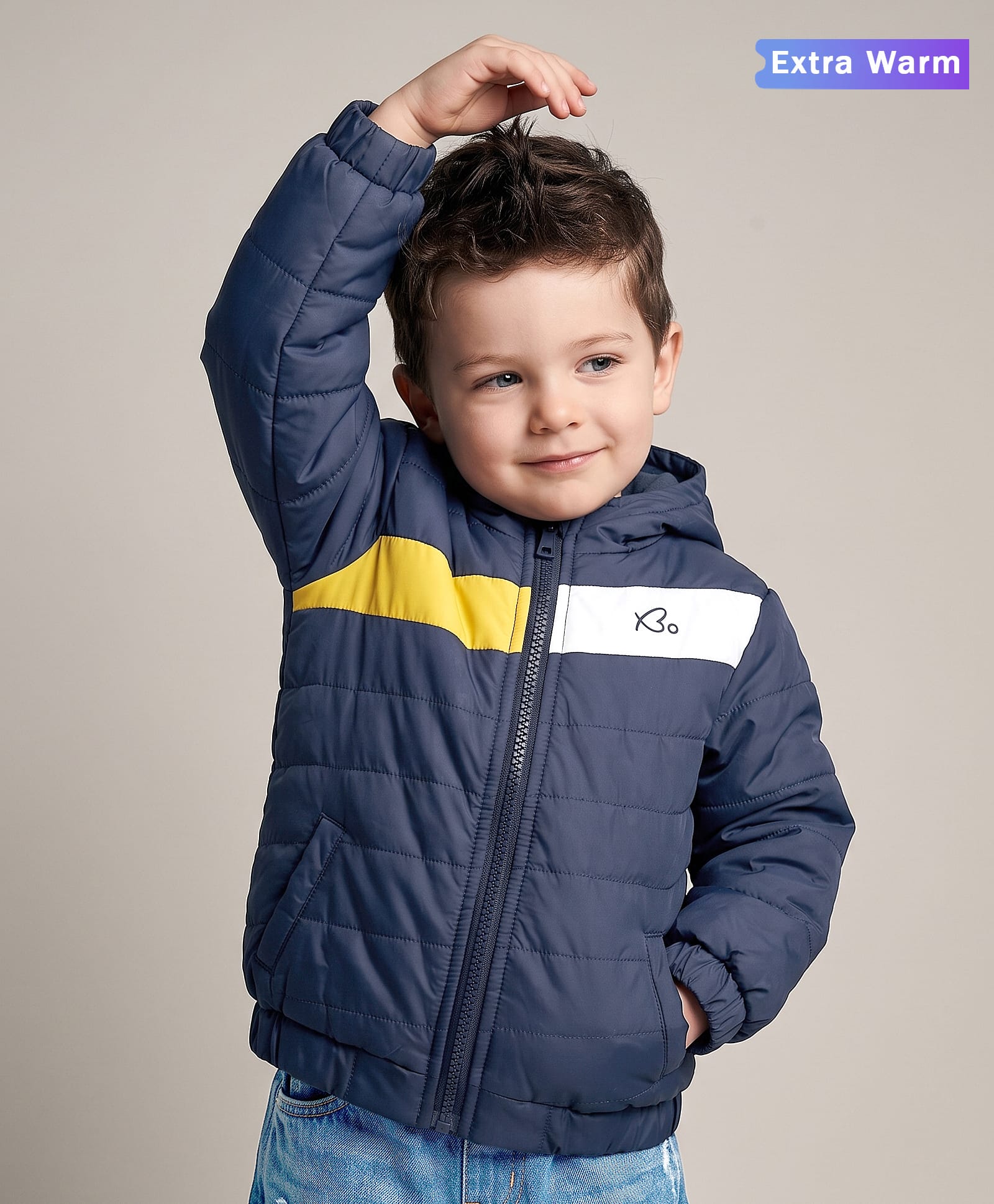 Babyoye Cotton Full Sleeves Hooded Quilted Jacket Solid Colour - Blue-image-34