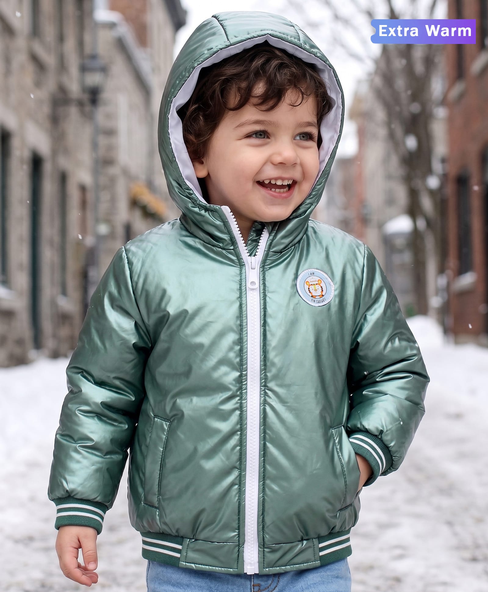 Babyoye Full Sleeves Cotton Hooded Winter wear Jacket - Green-image-45