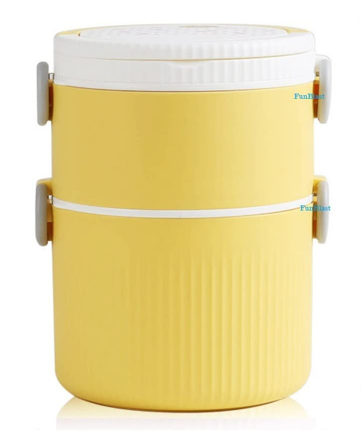 FunBlast Stainless Steel Double Layer Lunch Box with Spoon Yellow  1500 ML-picture-21