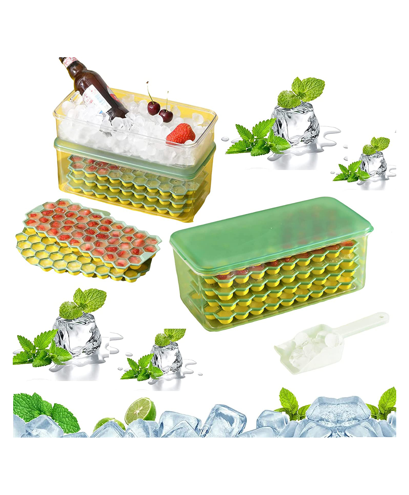 FunBlast Silicone Ice Tray with 1 Ice Box - Green-image-40