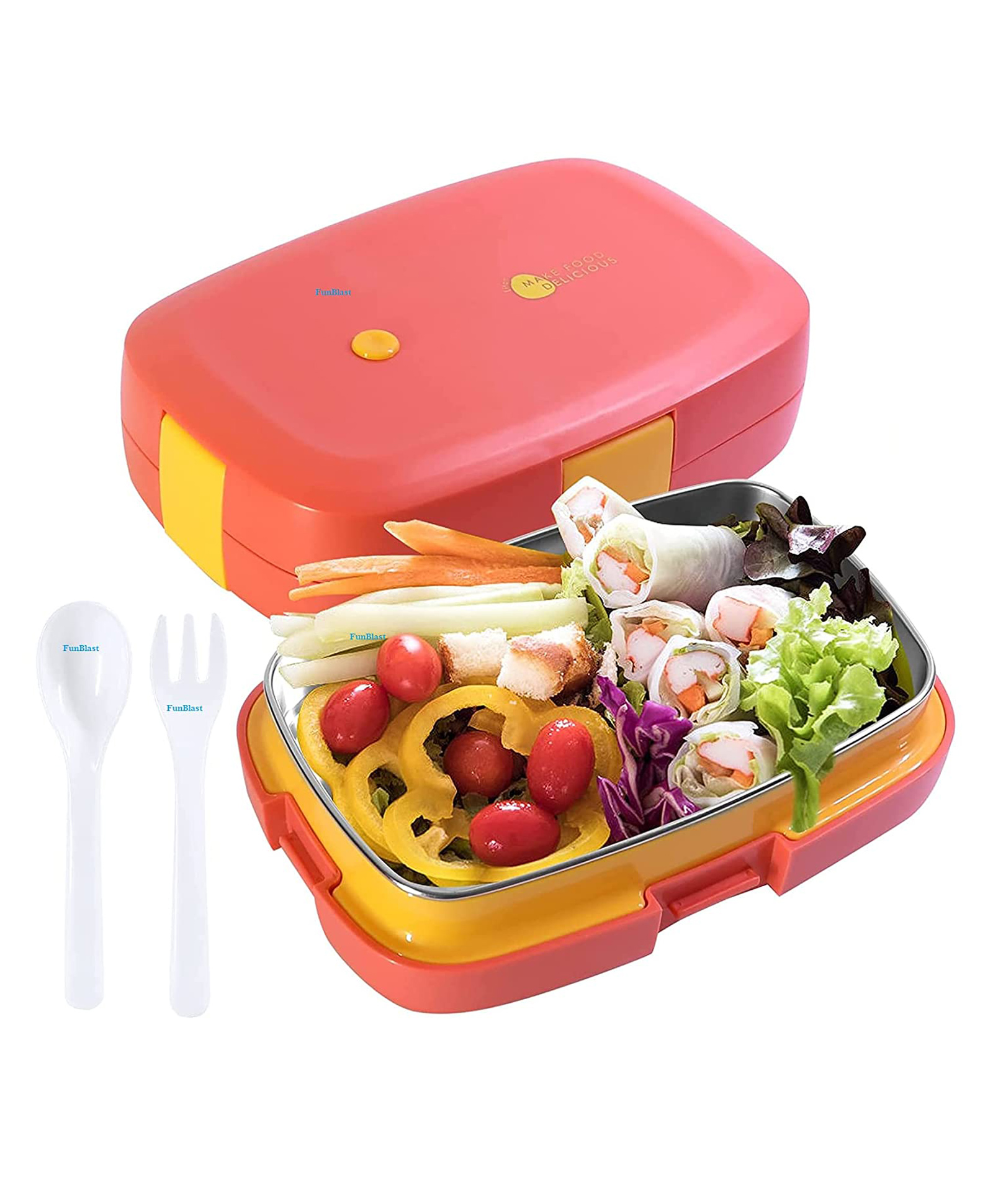 FunBlast Stainless Steel Lunch Box with Spoon and Fork - Pink-picture-32