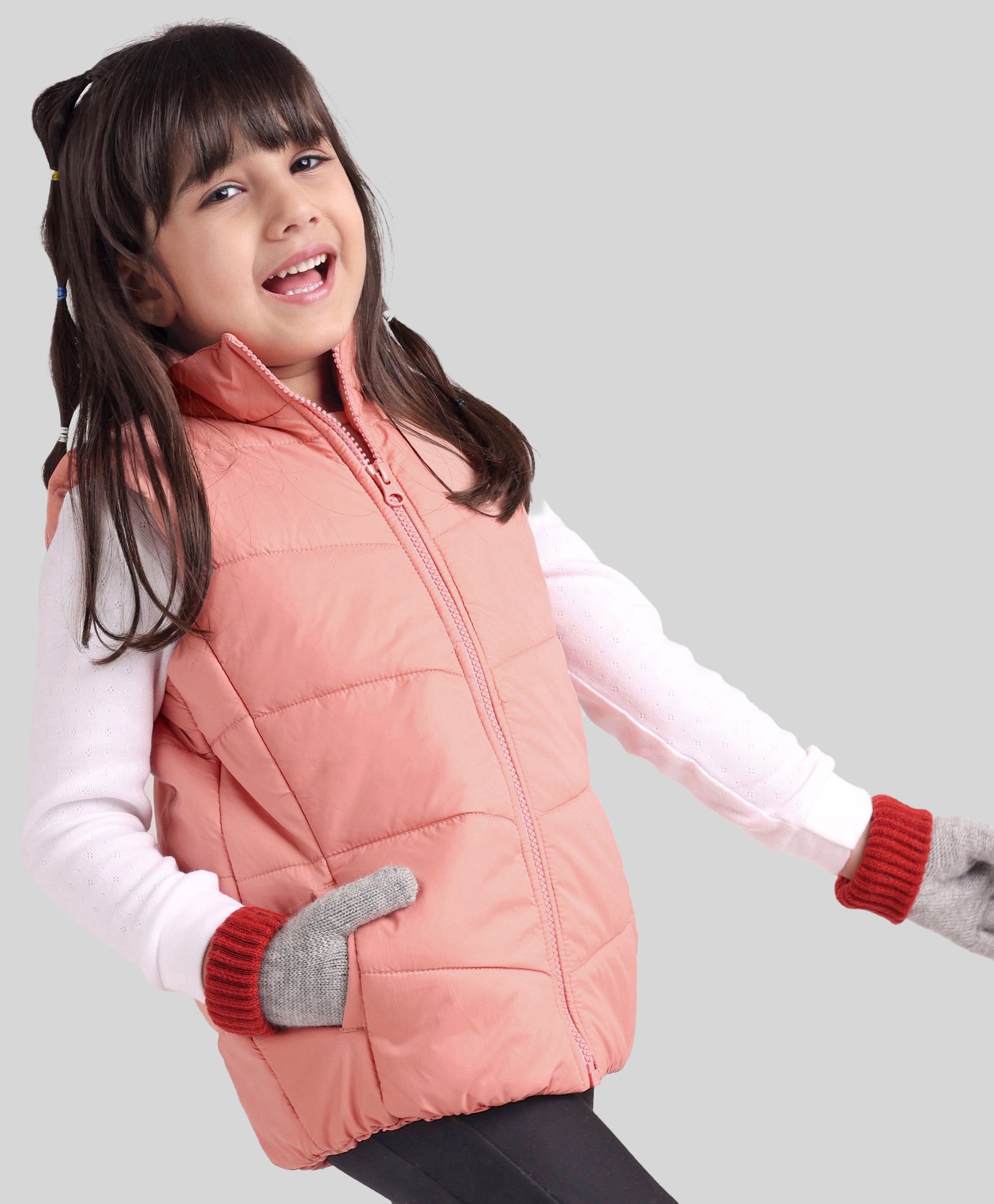 Babyoye Sleeveless Padded Jacket Striped - Rose Peach-image-32