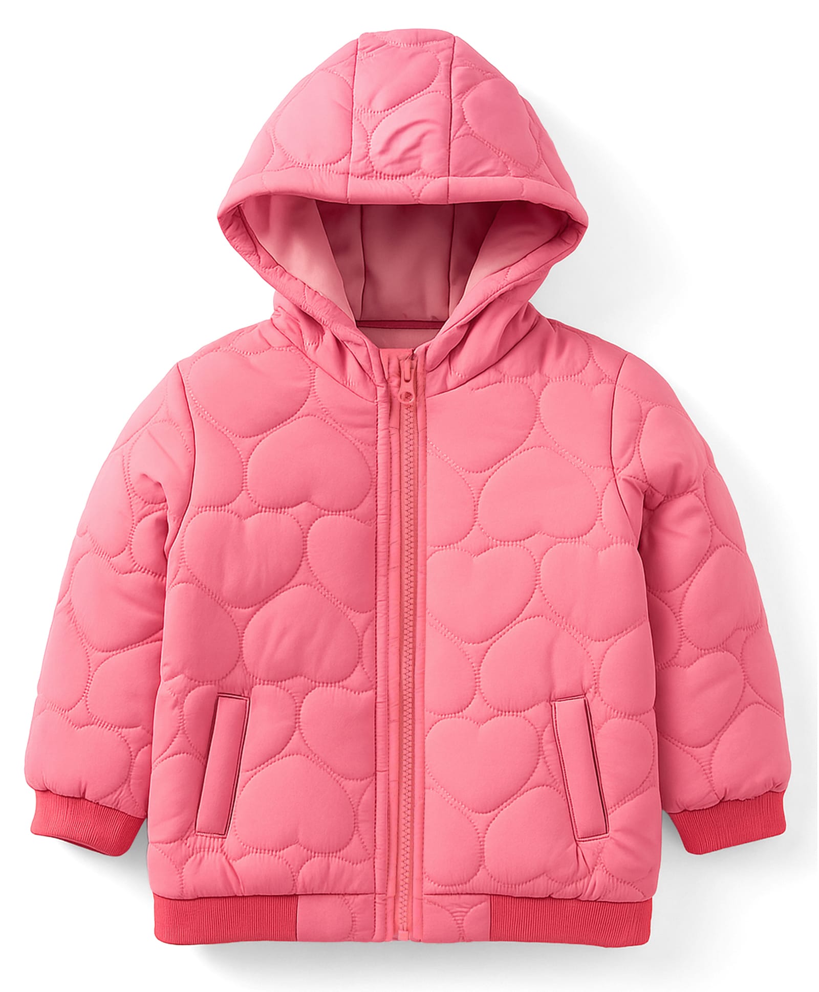 Babyoye Full Sleeves Hooded Padded Jacket with Heart Patterns - Strawberry Pink-picture-14