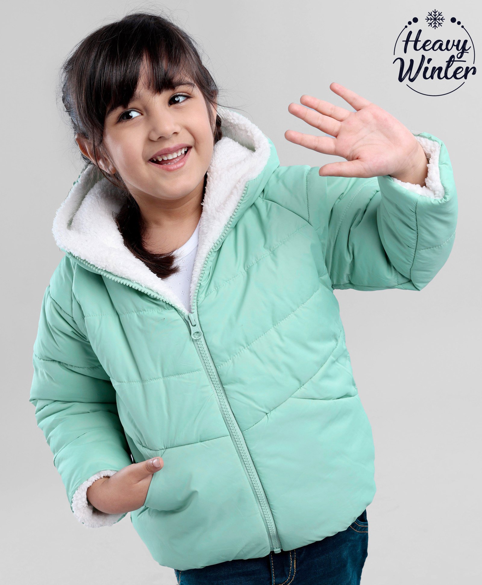 Babyoye Padded Hooded Winterwear Jacket Solid Colour - Mint Green-image-14