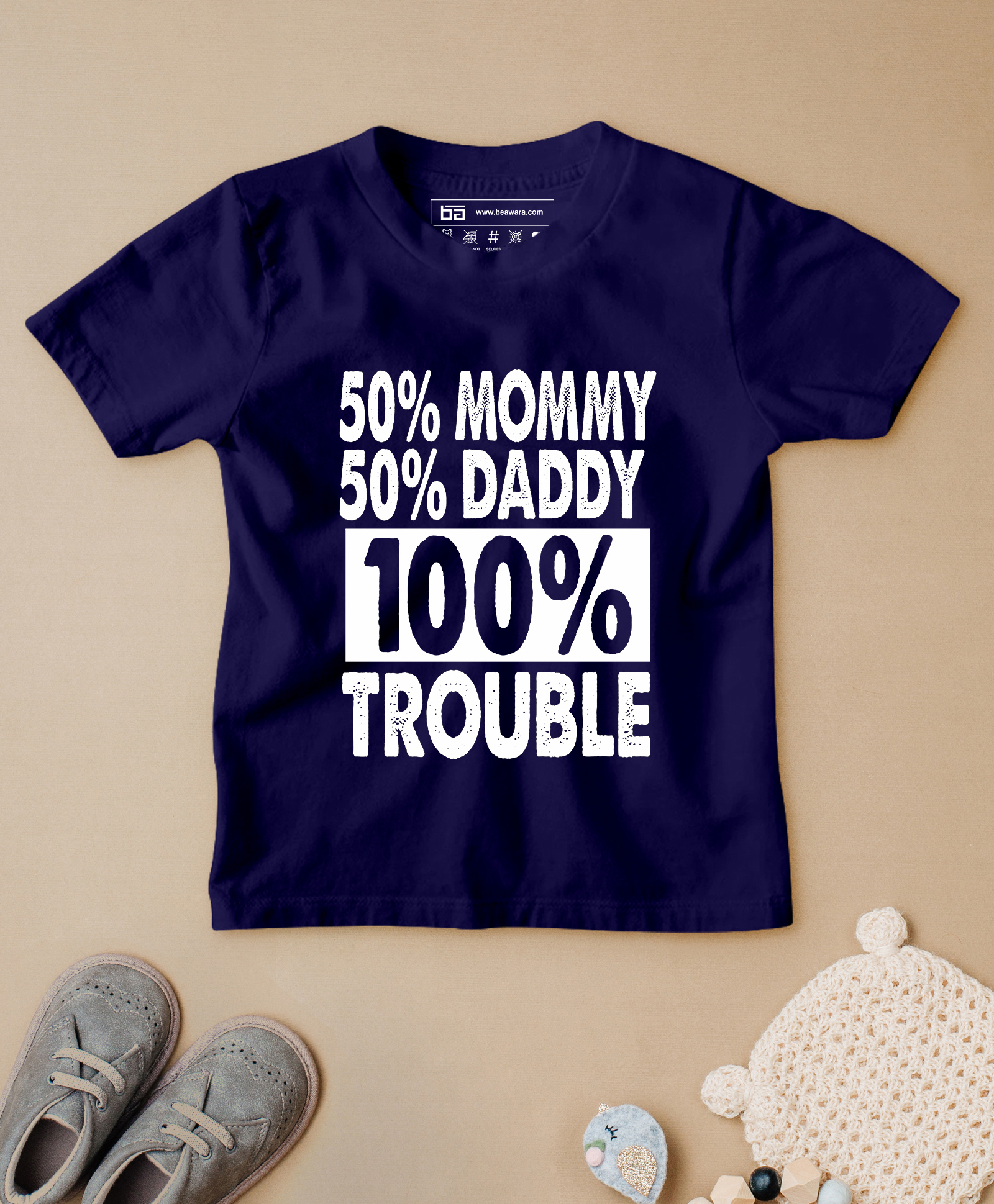 Be Awara Half Sleeves 100% Trouble Printed T Shirt - Navy Blue-picture-25