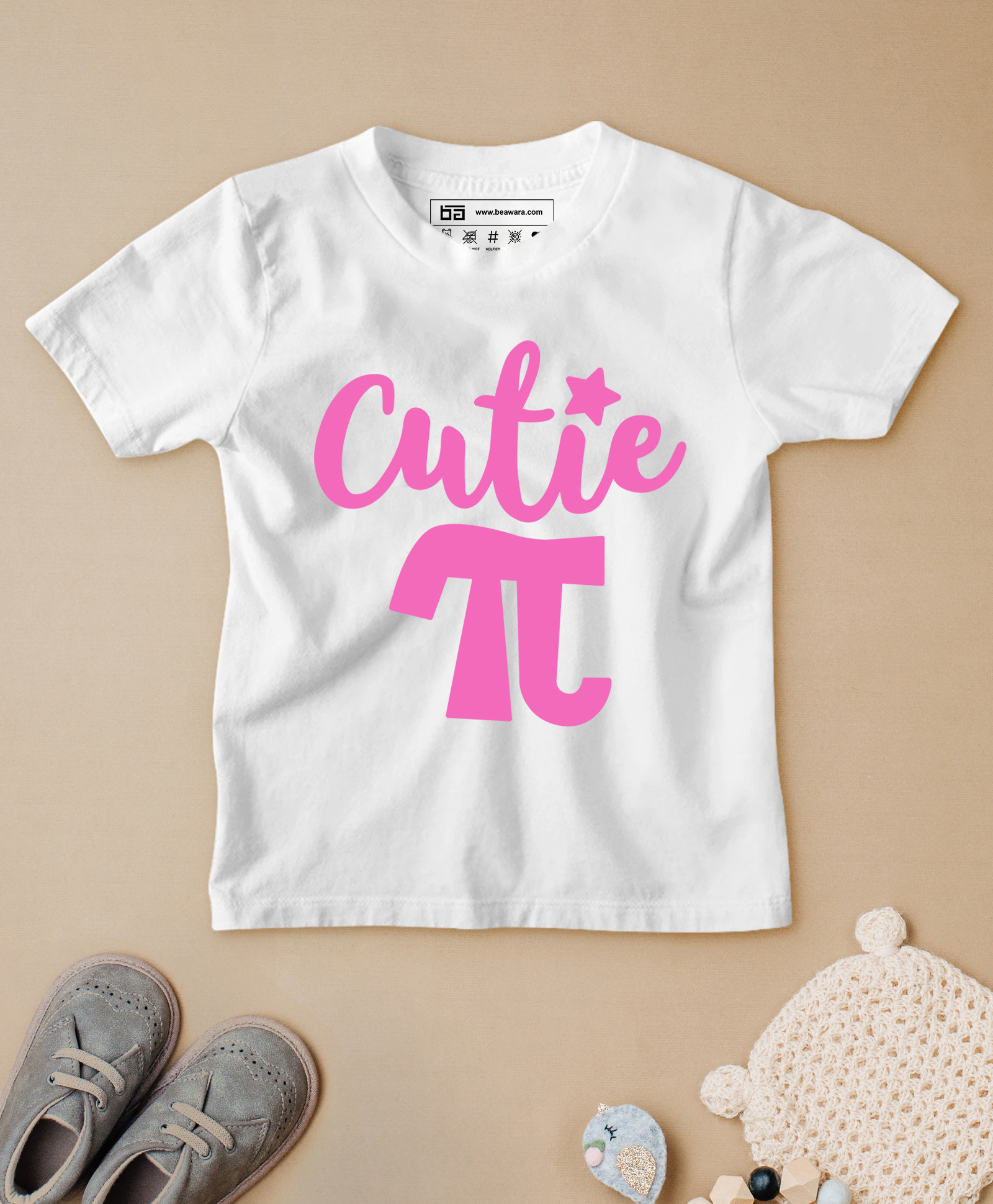 Be Awara Half Sleeves Cutie Pie Print T Shirt - White & Pink-picture-13