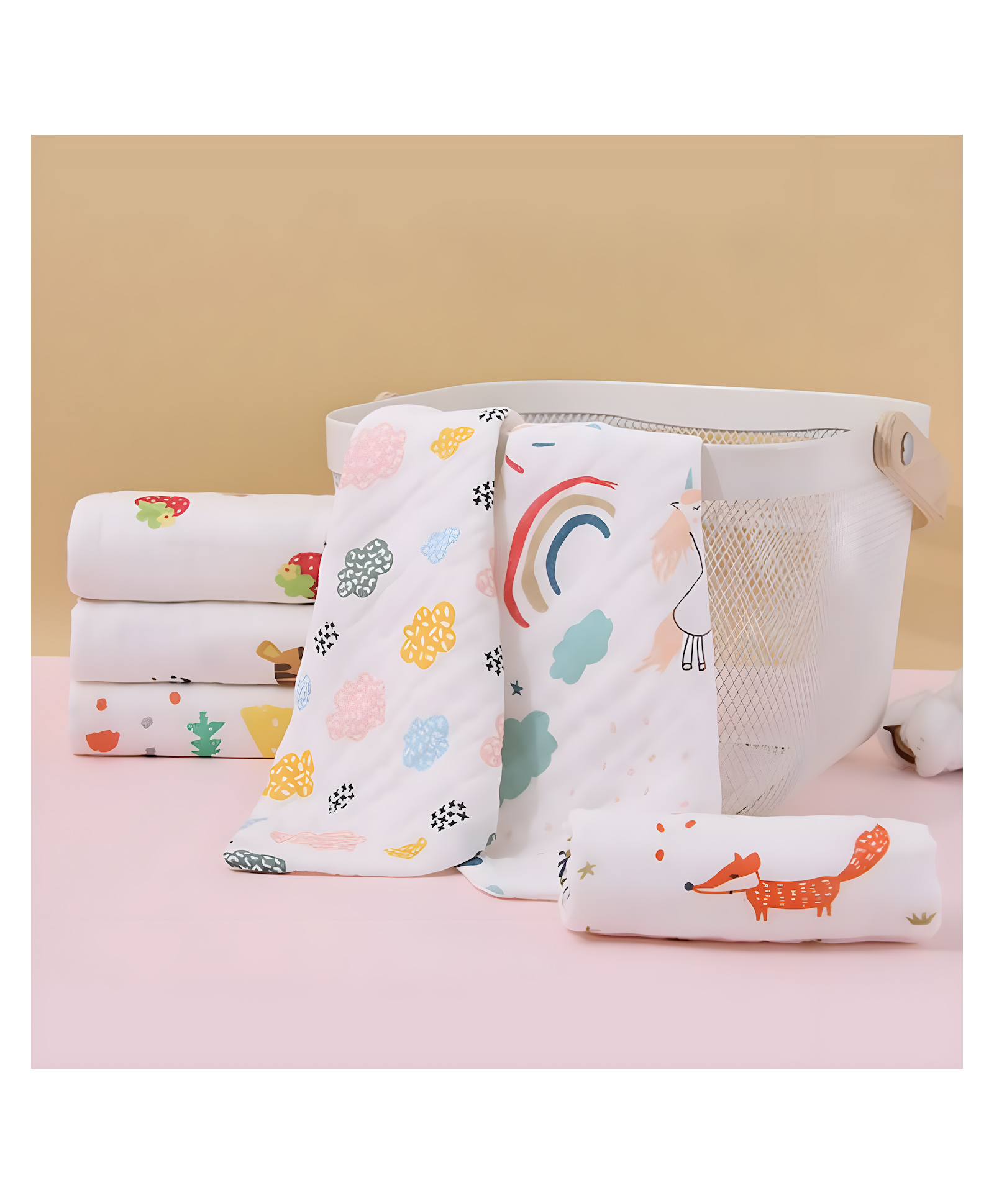 Elementary Premium 6 Layered Ultra Soft Muslin Cotton Wash Cloth - Pack of 4 (Colour & Print May Vary)-picture-14